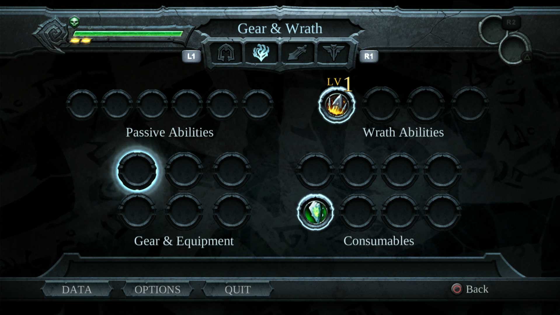 Darksiders PS3 gear and wrath menu