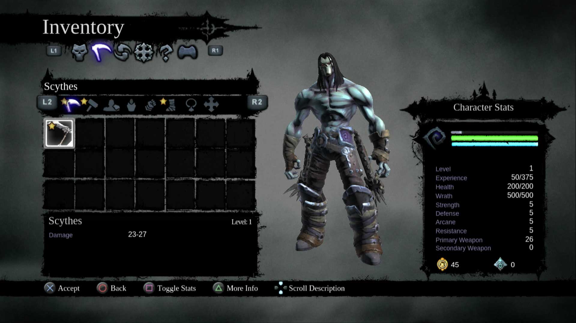 Darksiders II PS3 game inventory menu