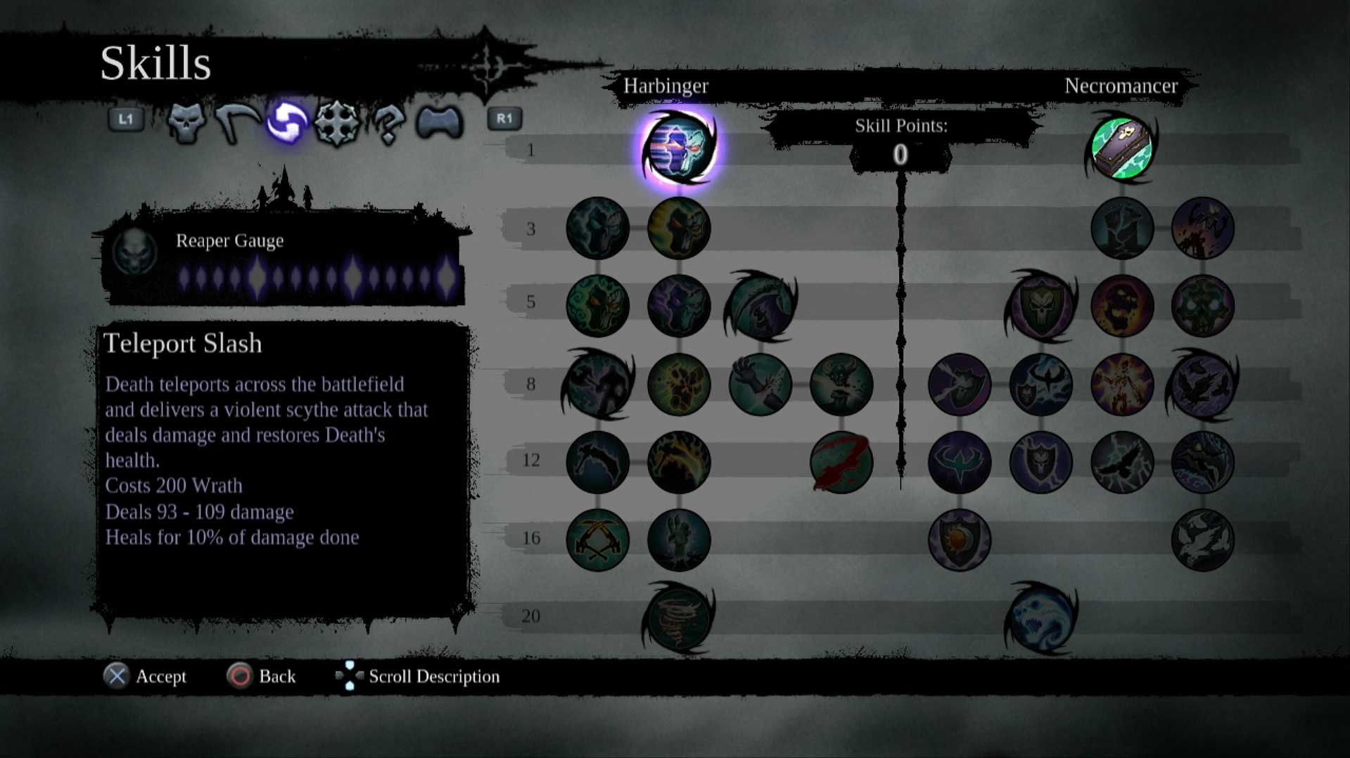 Darksiders II PS3 game skill menu