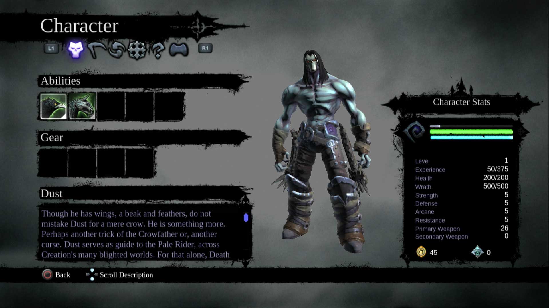 Darksiders II PS3 character menu abilities