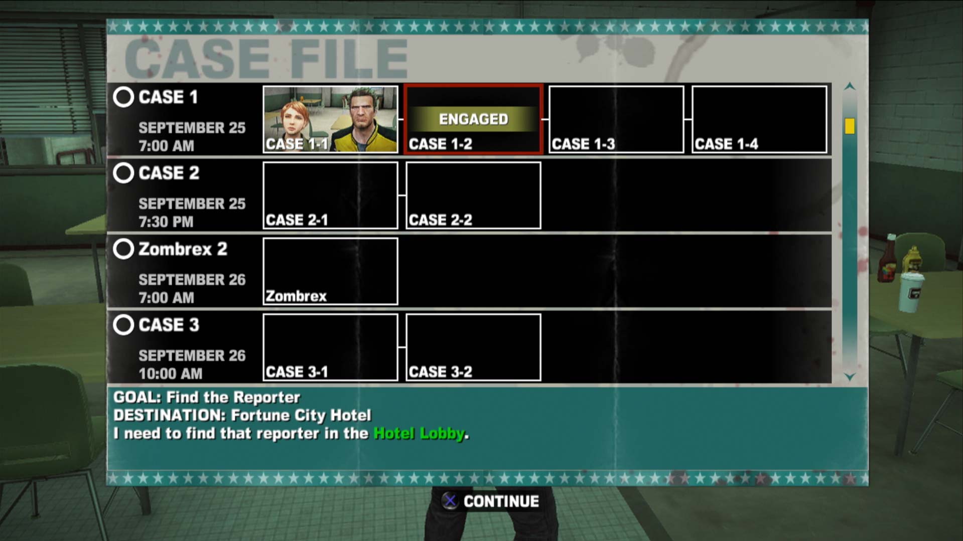 Dead Rising 2 PS3 missions case file menu