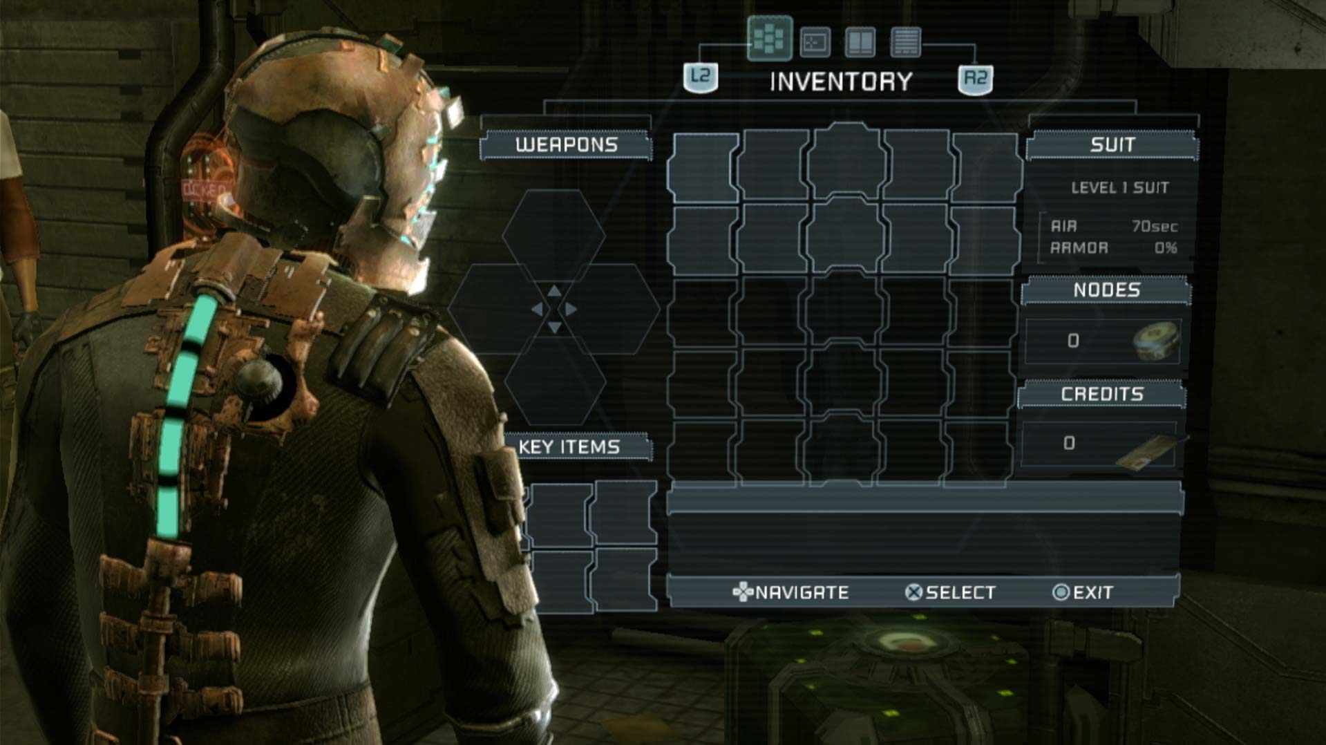 Dead Space PS3 game inventory menu