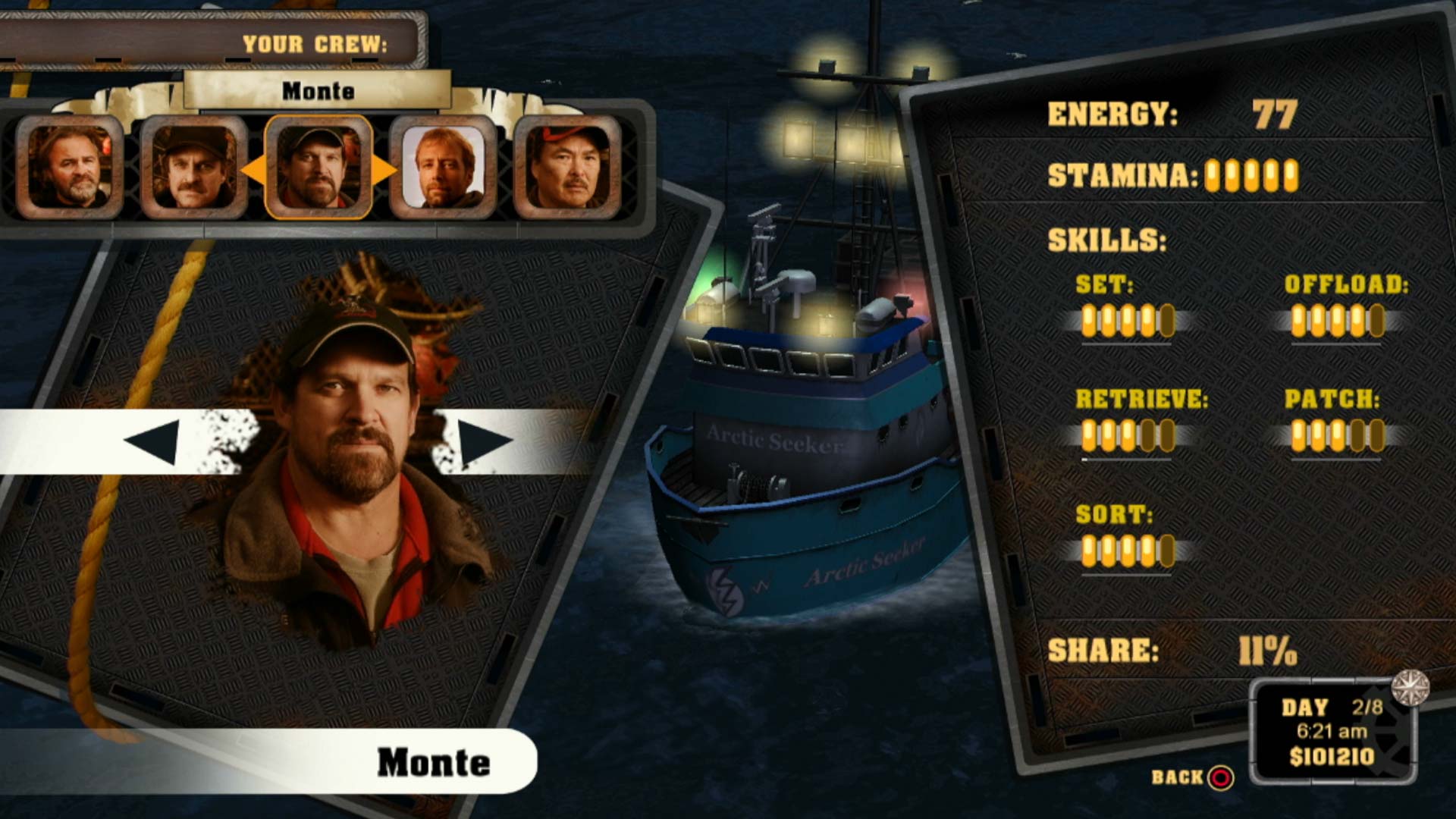 Deadliest Catch Sea of Chaos PS3 your crew menu