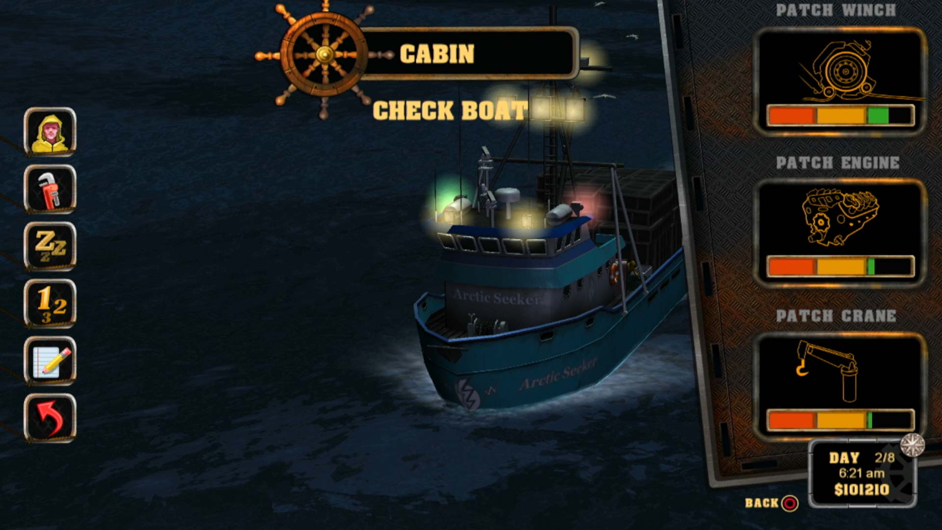 Deadliest Catch Sea of Chaos PS3 check boat menu