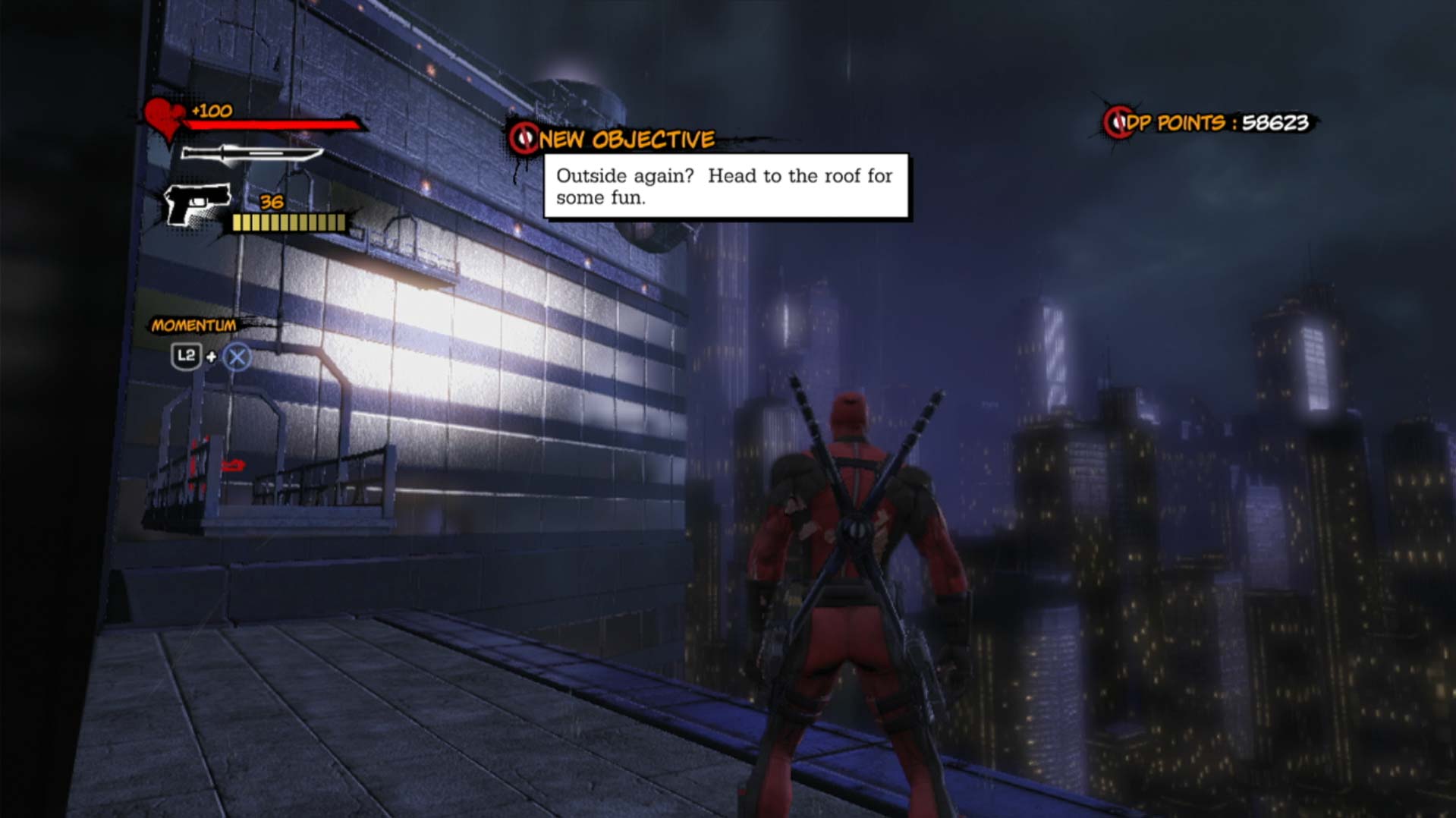 Deadpool PS3 gameplay building scaffolding