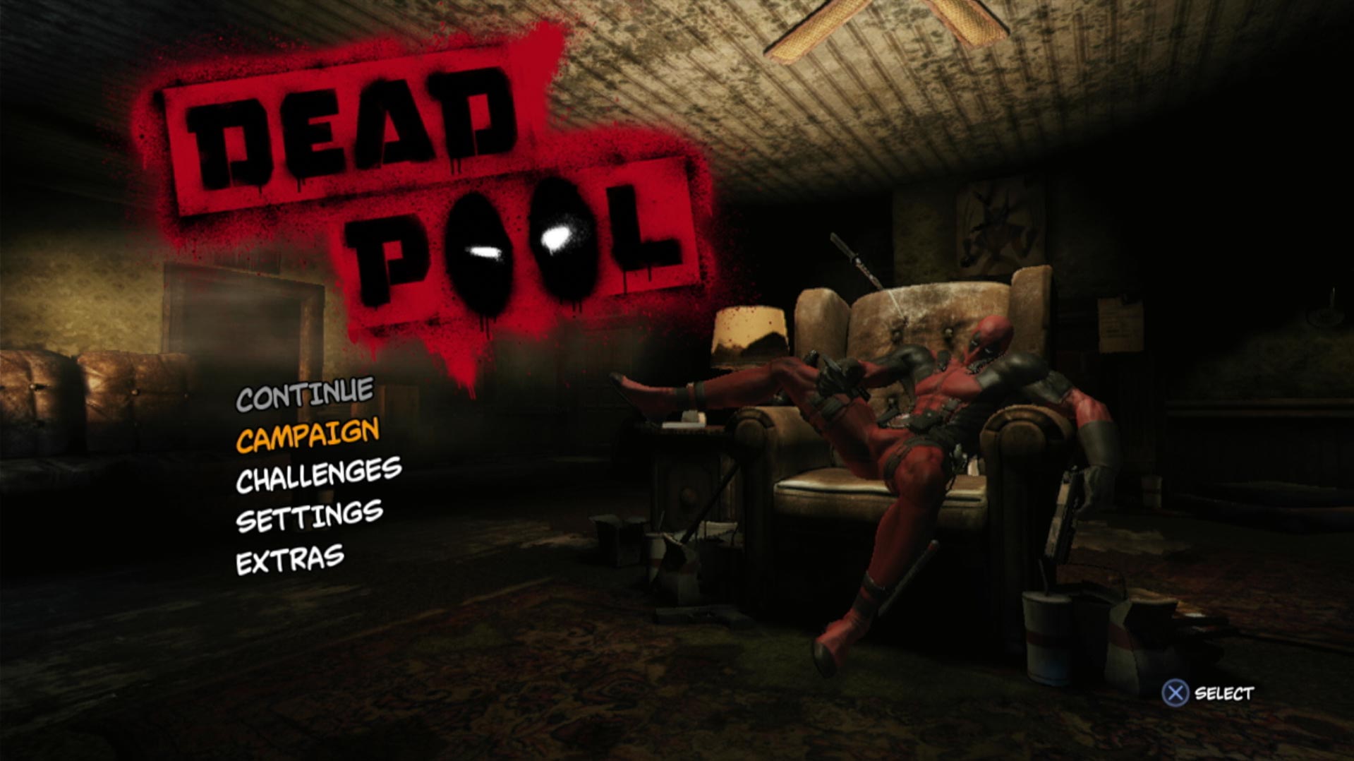 Deadpool PS3 game main menu screen