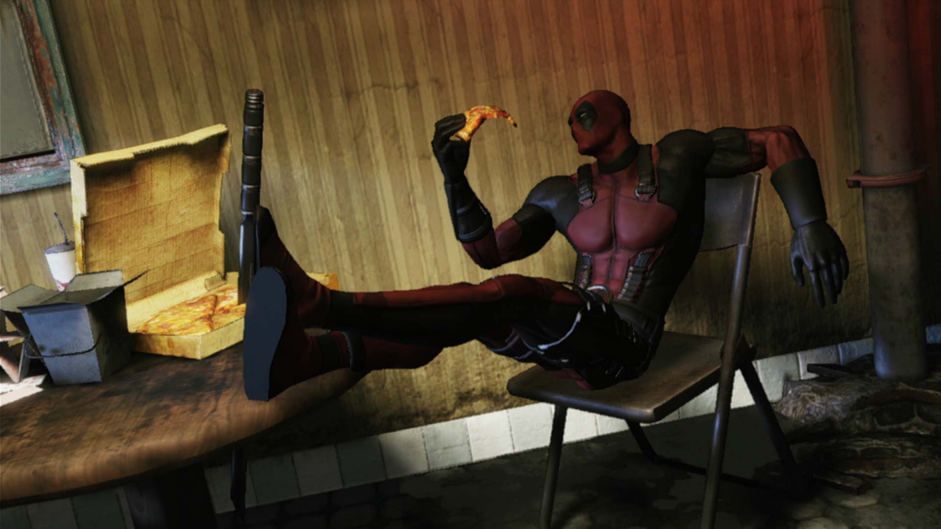 Deadpool PS3 eating pizza funny