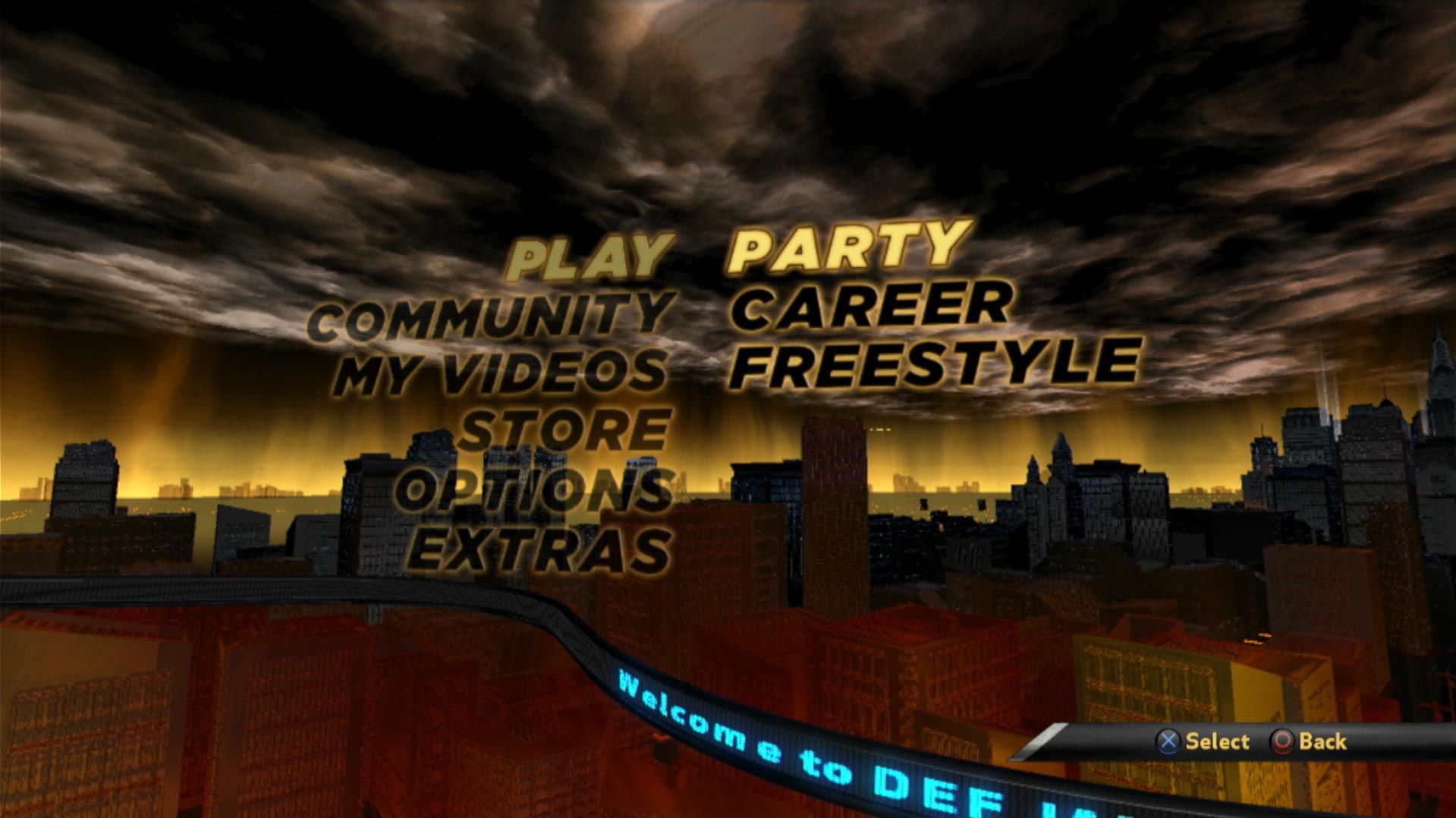 Def Jam Rapstar PS3 game main menu screen