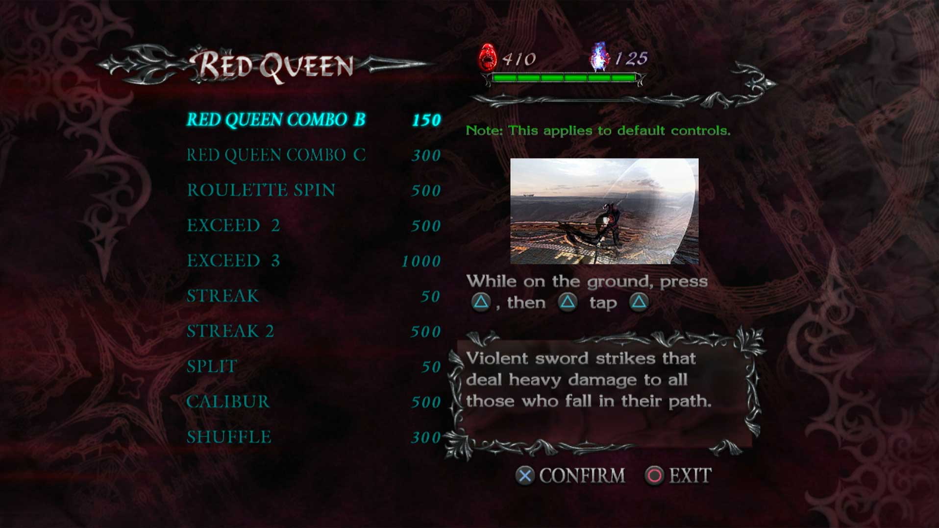 Devil May Cry 4 PS3 power-up red queen menu