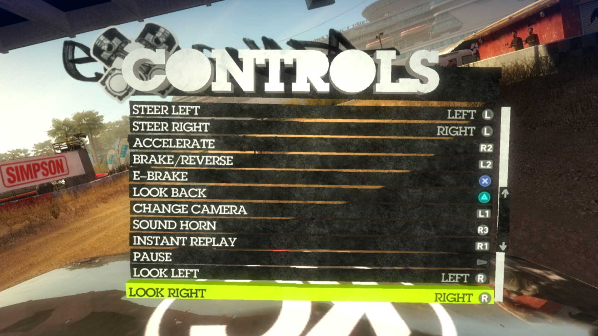 Dirt 2 PS3 game controller button layout