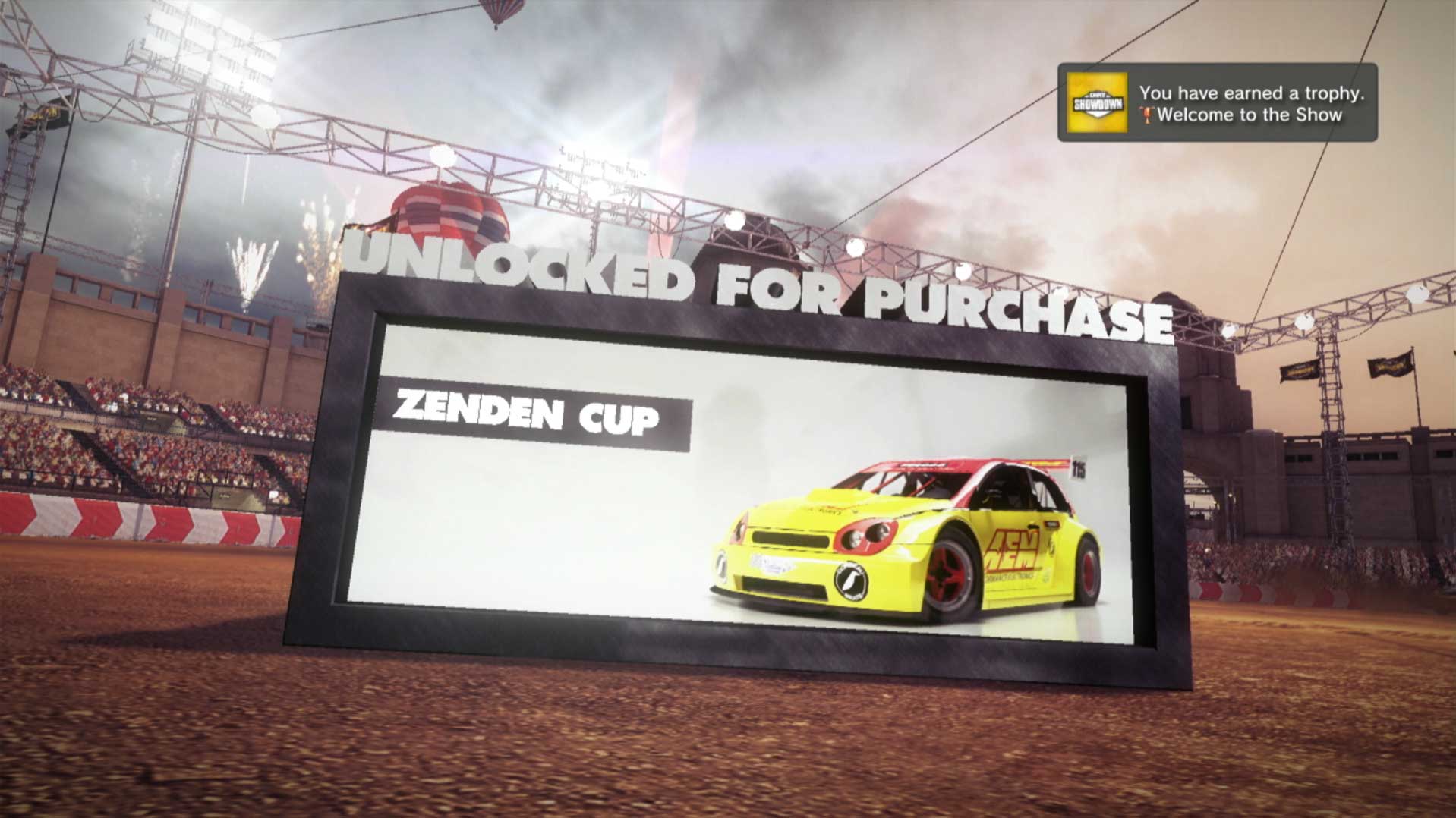 Dirt Showdown PS3 unlocked zenden cup vehicle