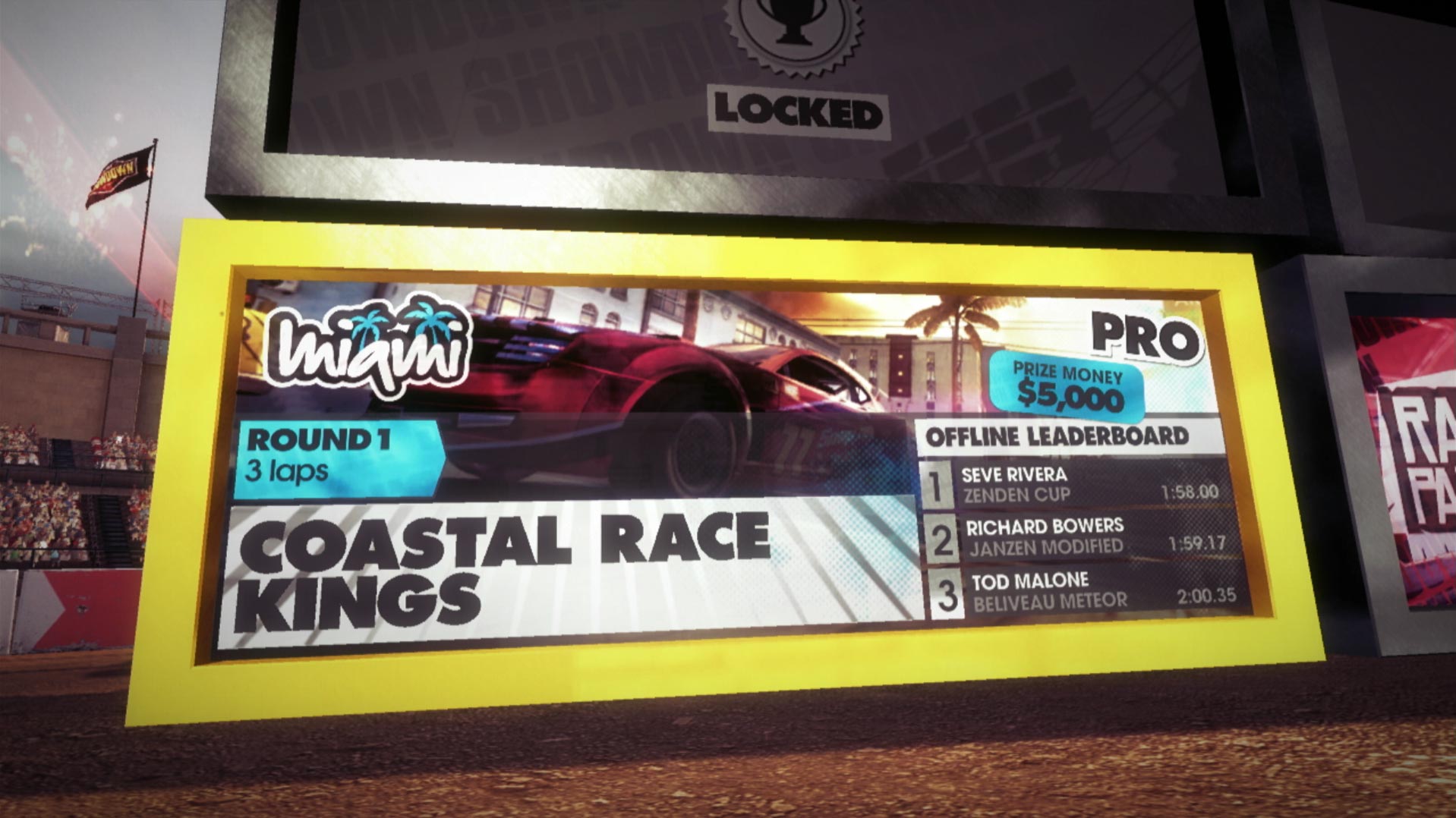 Dirt Showdown PS3 coastal kings race menu