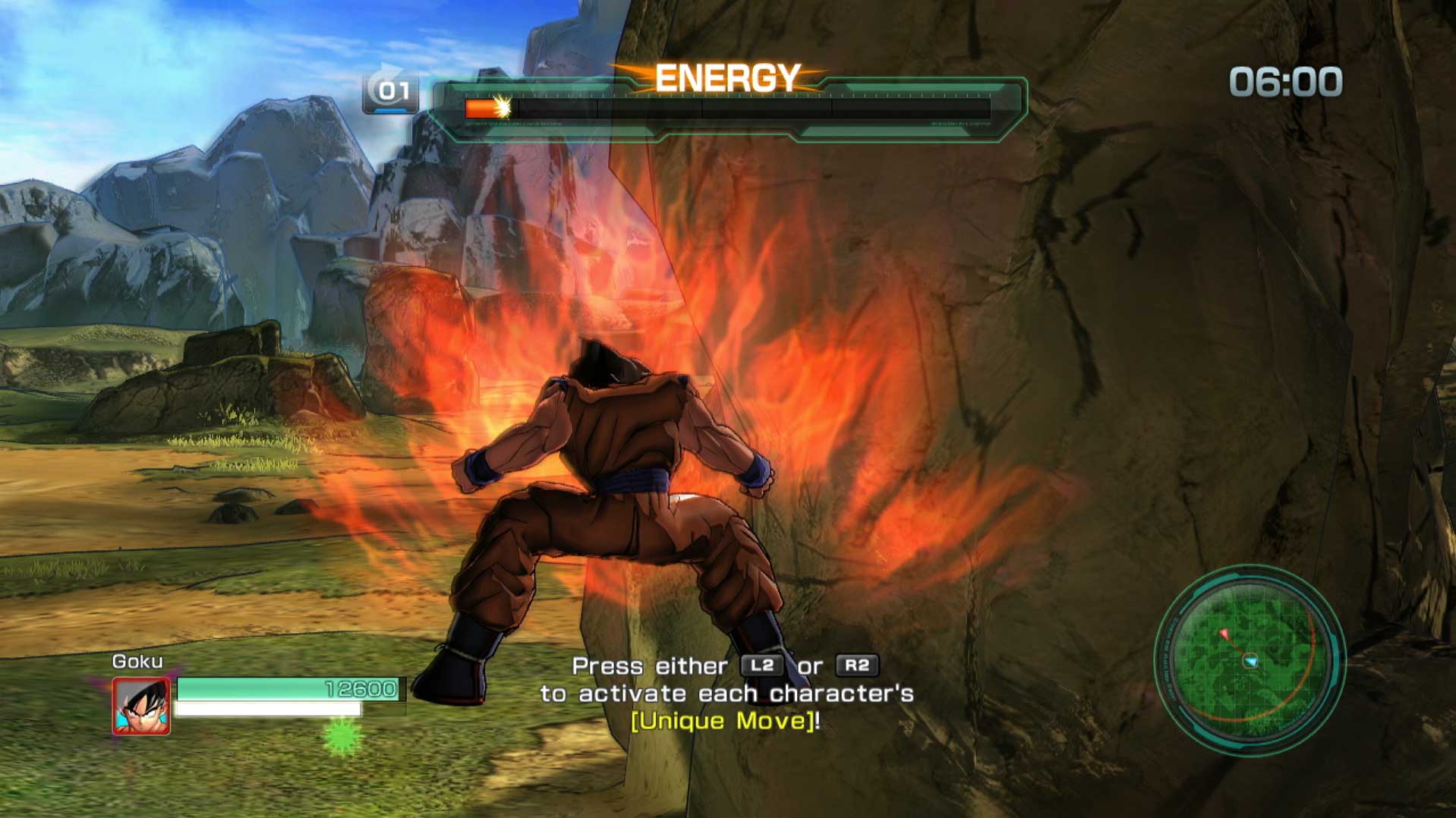 Dragon Ball Z Battle of Z PS3 goku unique move activated fire