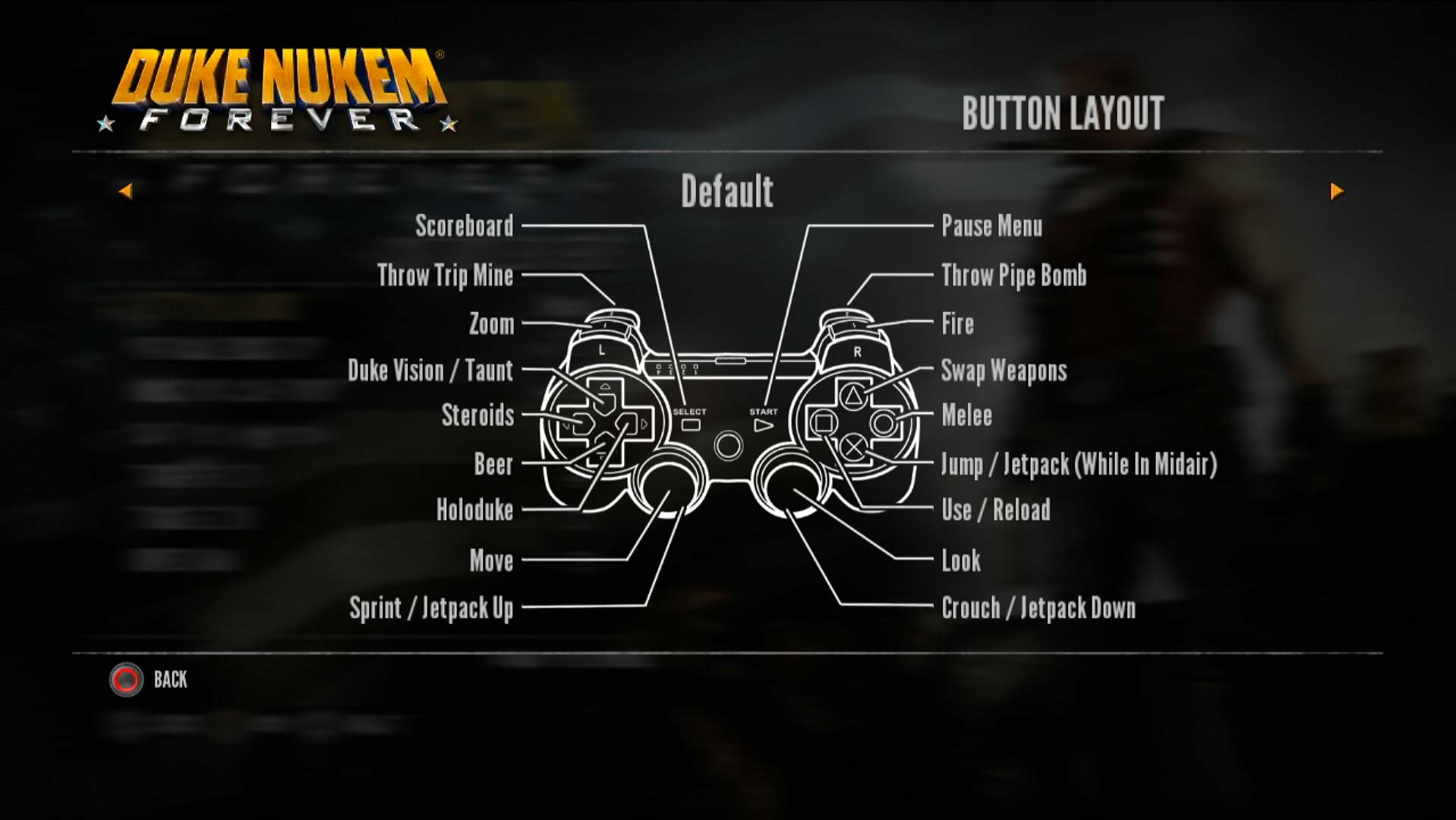 Duke Nukem Forever PS3 game controller button layout