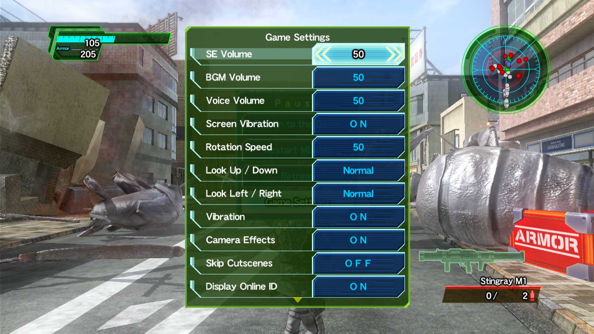 Earth Defense Force 2025 PS3 pause game settings