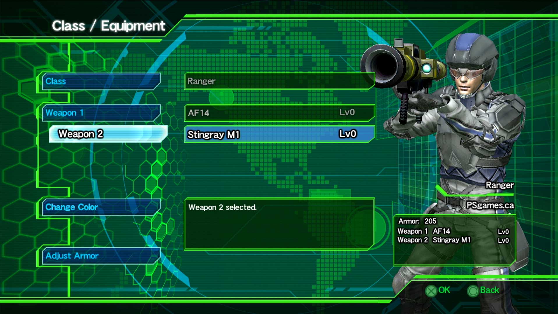 Earth Defense Force 2025 PS3 character class equipment menu