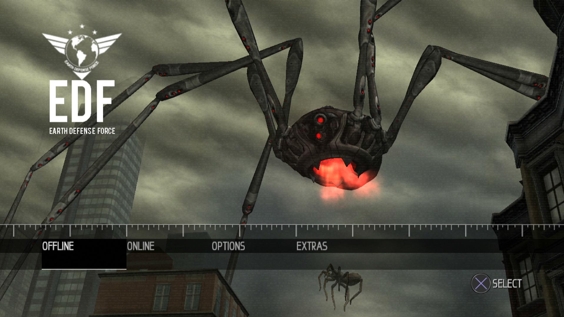 Earth Defense Force Insect Armageddon PS3 game main menu screen