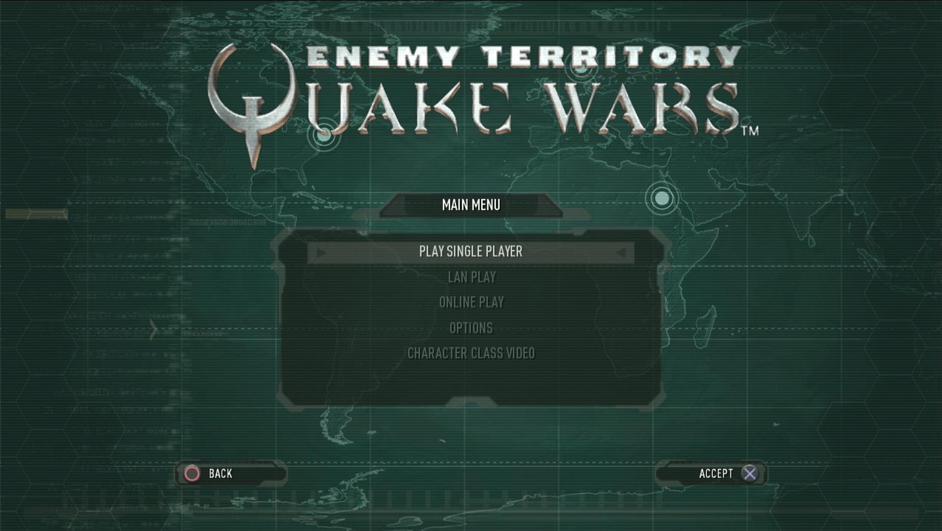 Enemy Territory Quake Wars PS3 video game main menu screen