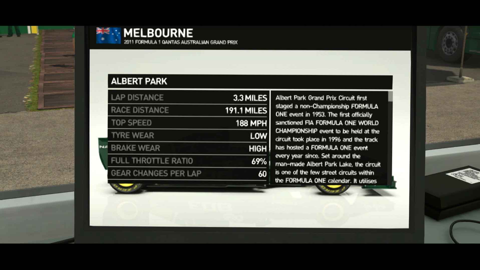 F1 2011 PS3 laptop race information melbourne