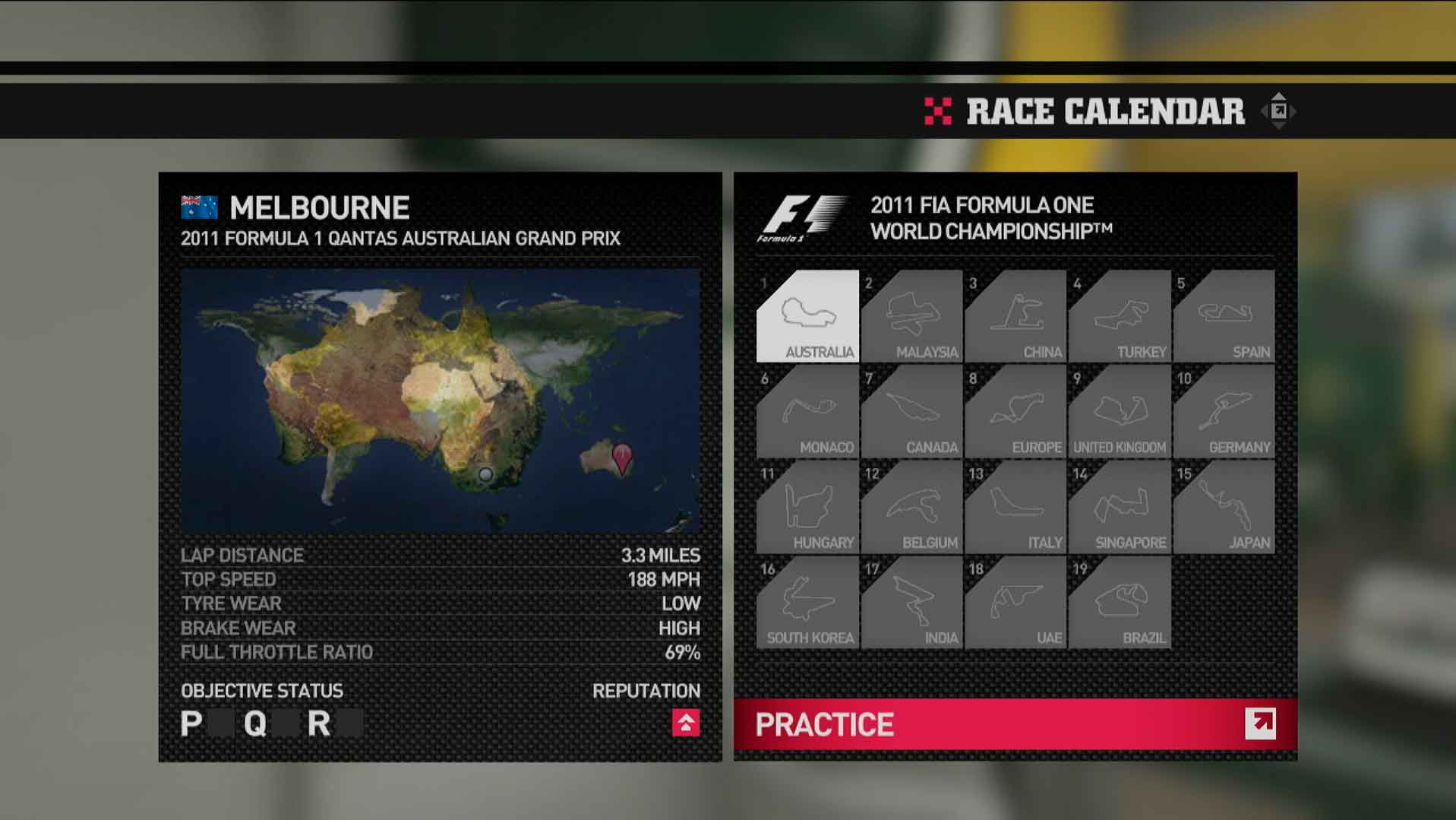 F1 2011 PS3 grand prix race information