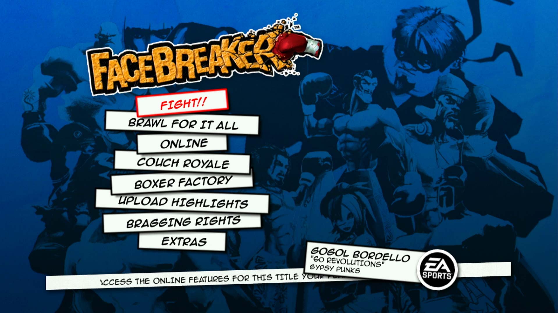 FaceBreaker PS3 game main menu screen