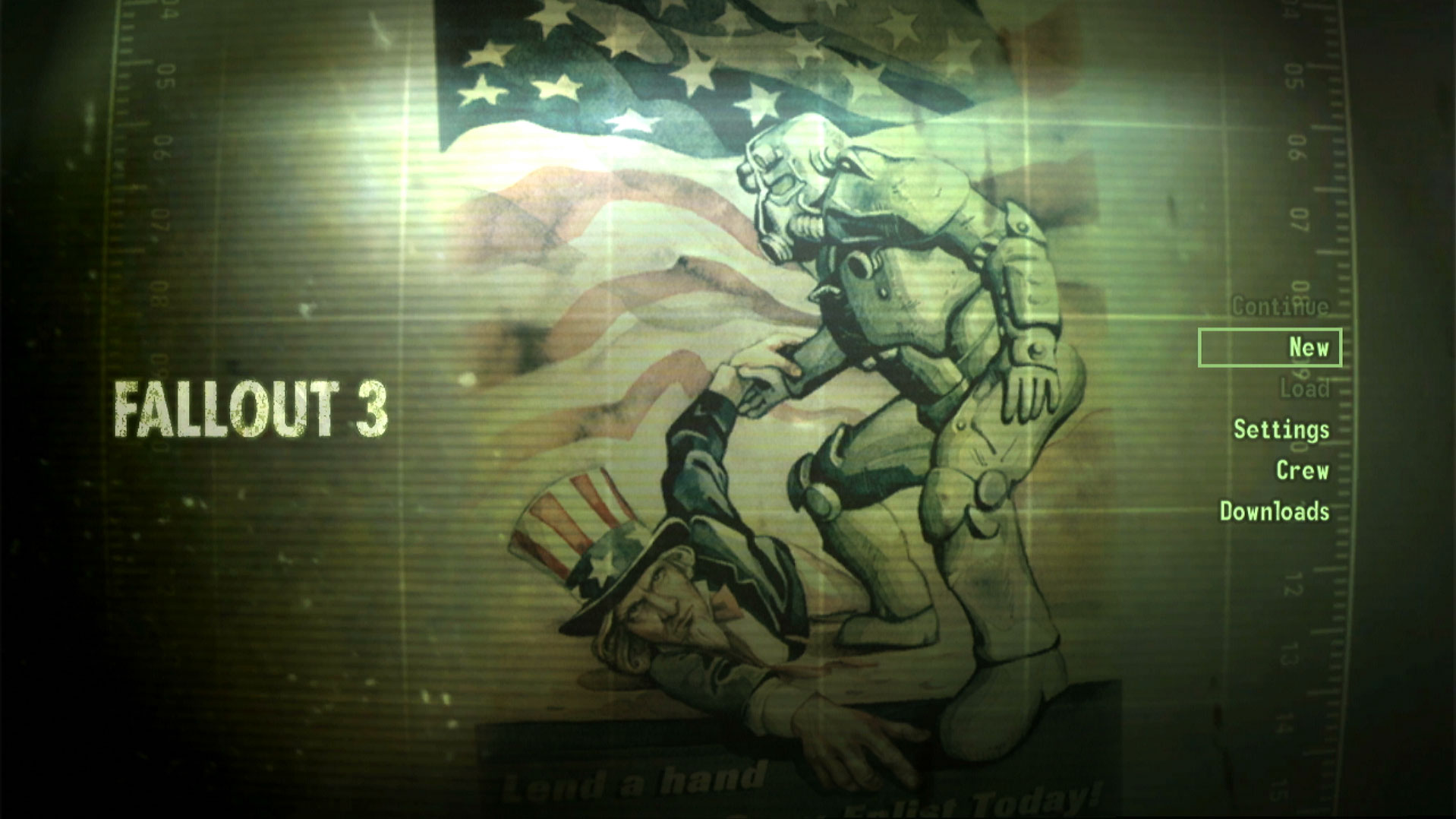 Fallout 3 PS3 game main menu screen