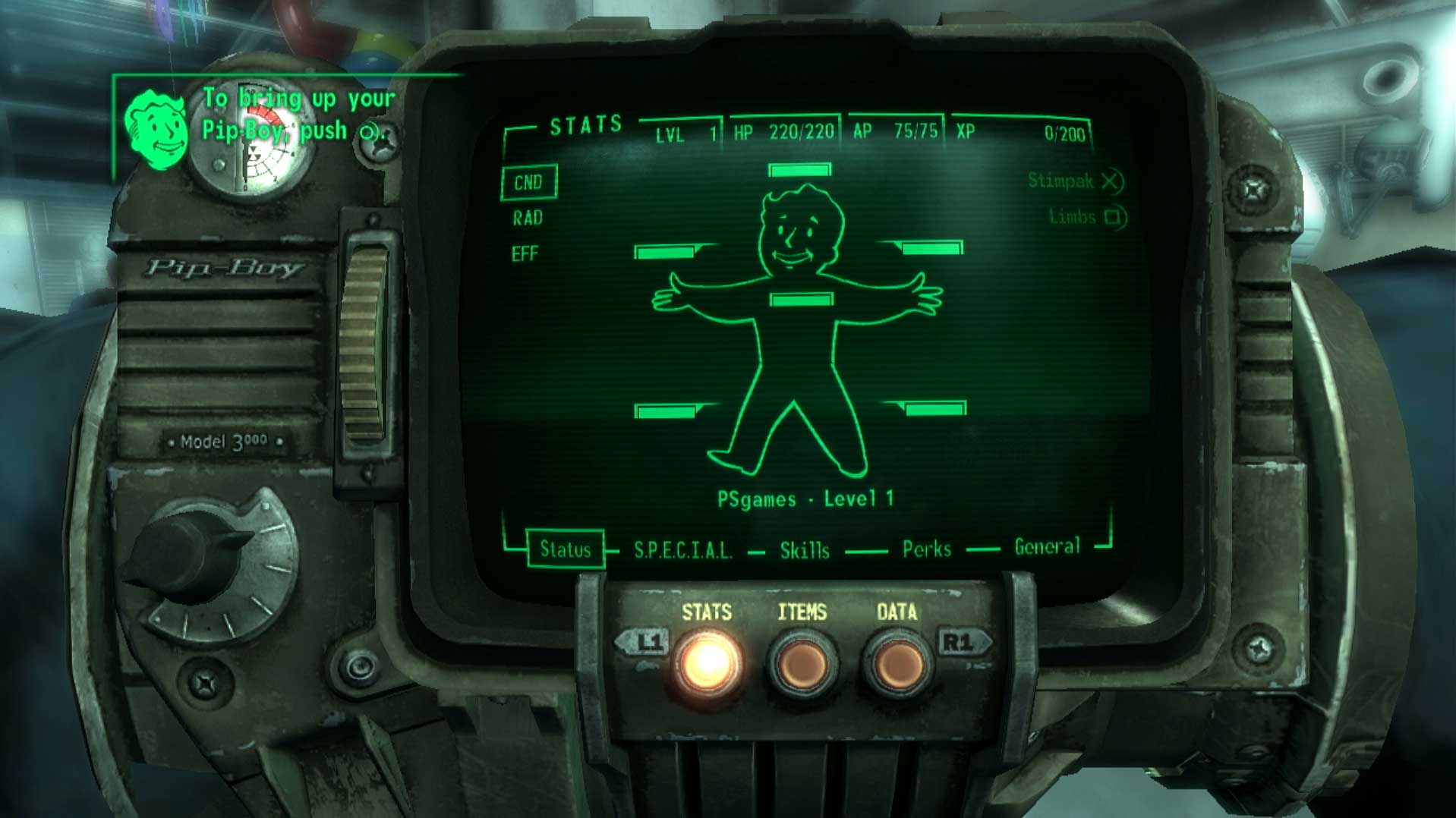 Fallout 3 PS3 pip boy 3000 screenshot