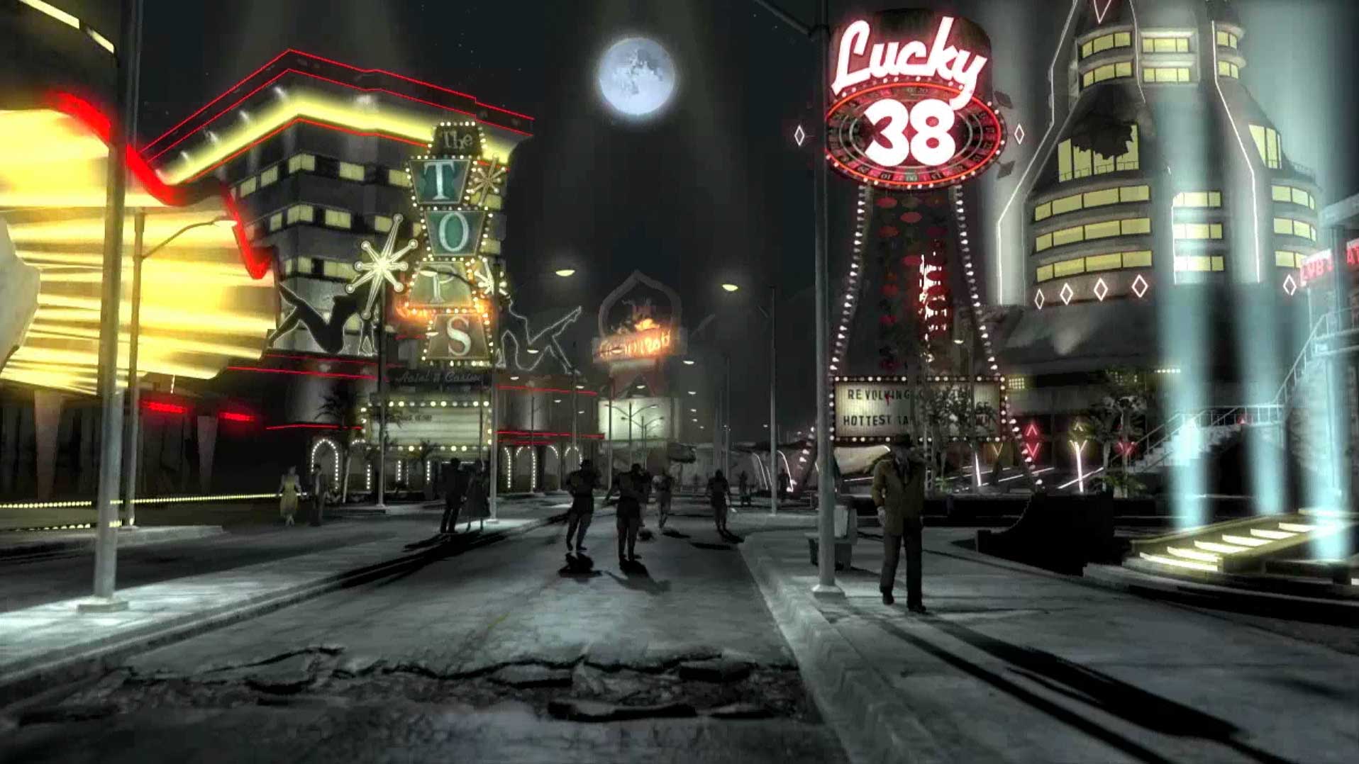 Fallout New Vegas PS3 city street view lights buildings