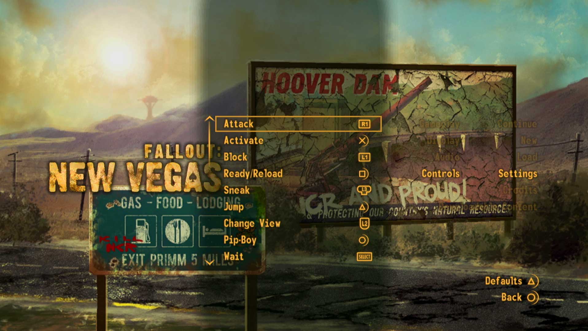 Fallout New Vegas PS3 game controller button layout