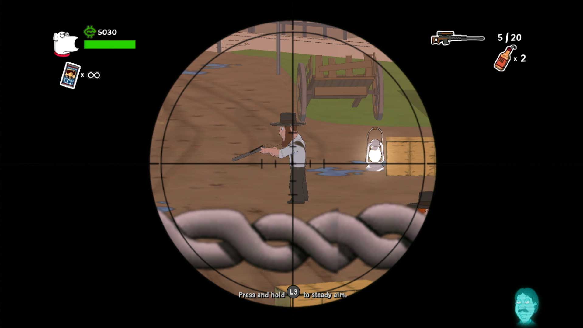 Family Guy Back to the Multiverse PS3 sniper rifle aiming scope