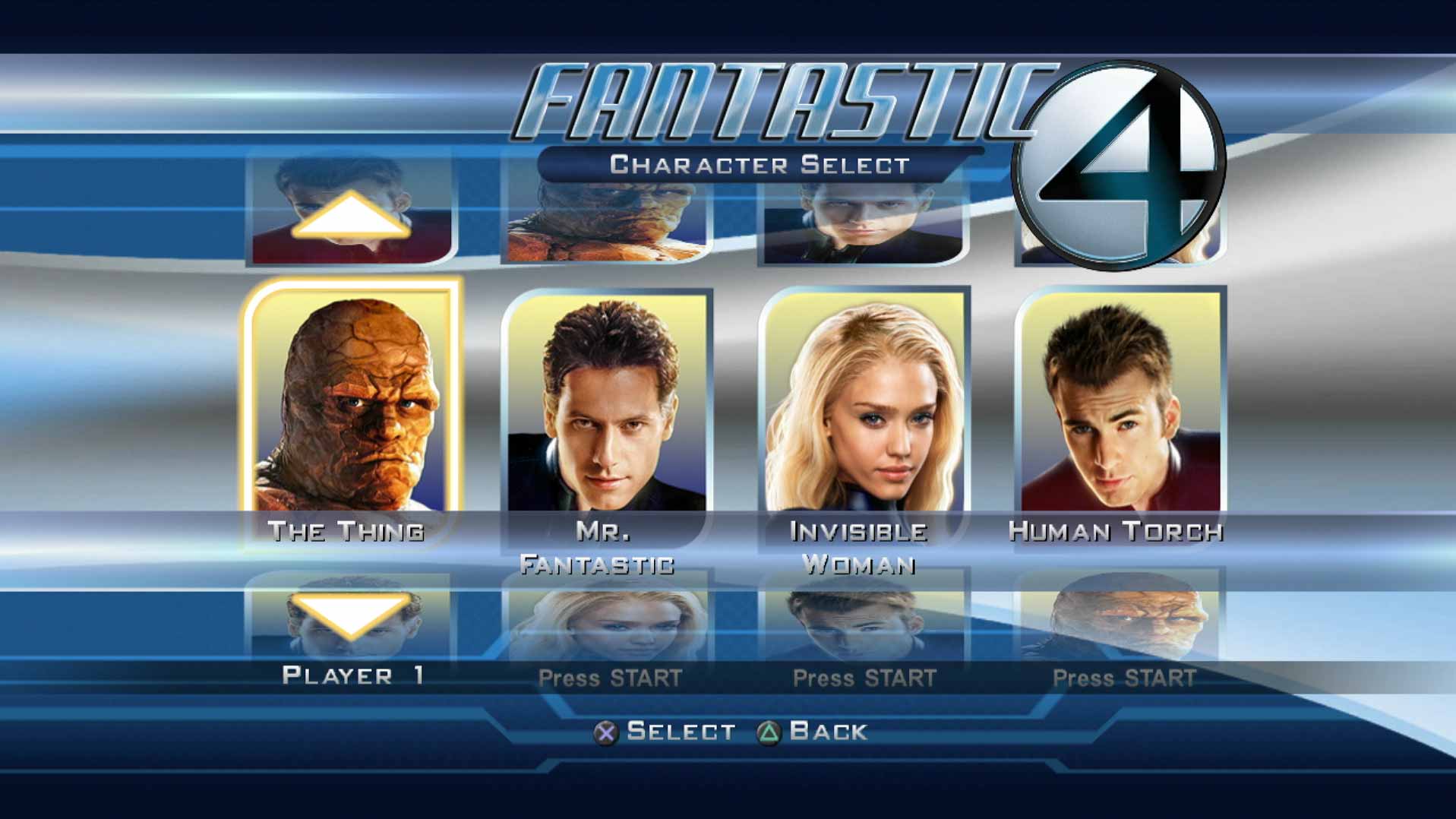 Fantastic Four Rise of the Silver Surfer PS3 game menu character select