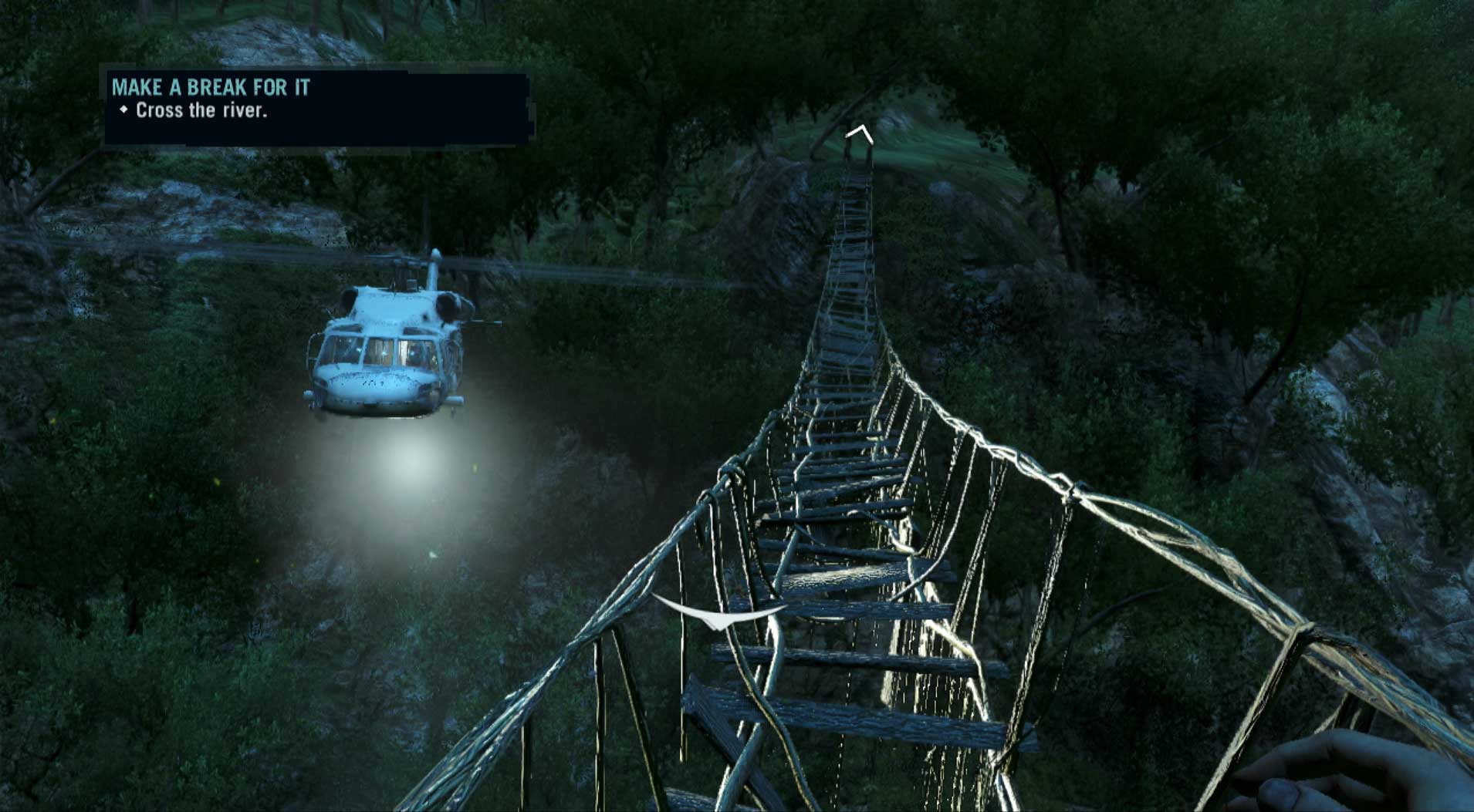 Far Cry 3 PS3 crossing bridge helicopter night