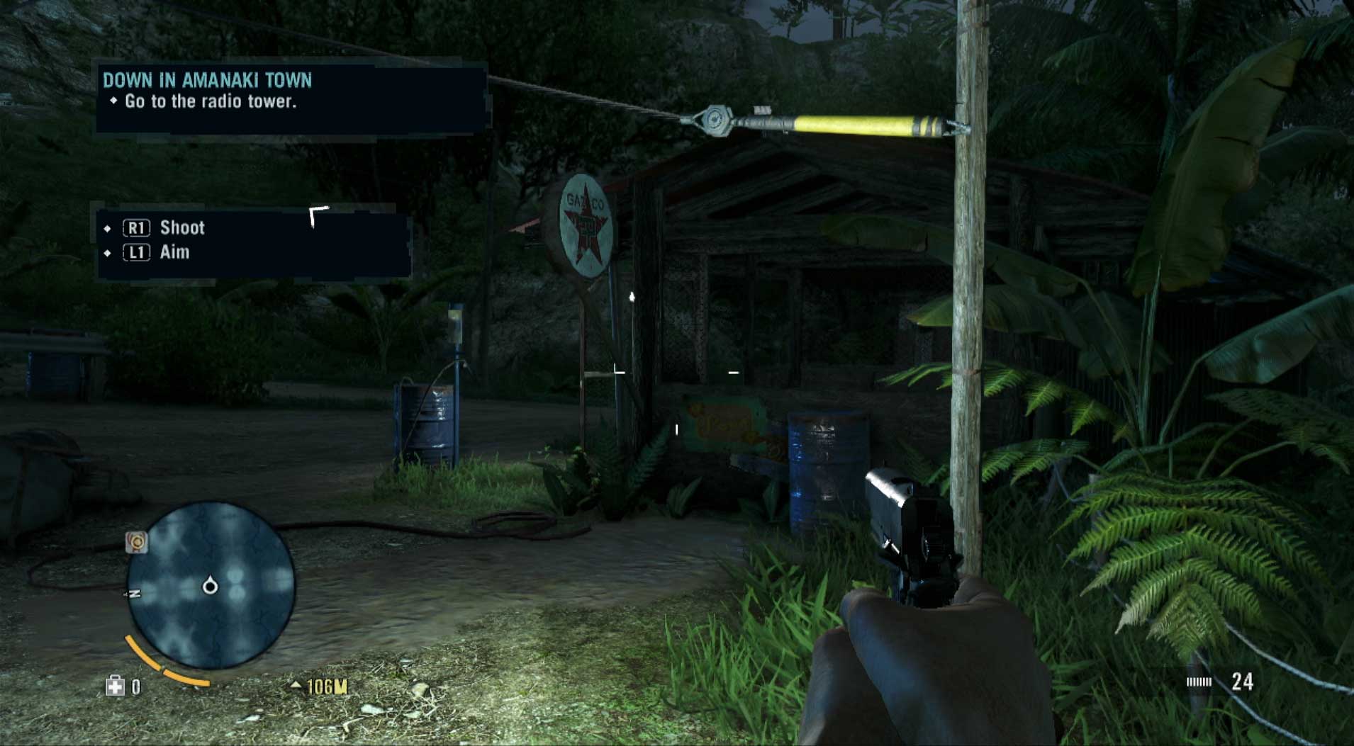 Far Cry 3 PS3 holding pistol nighttime gameplay