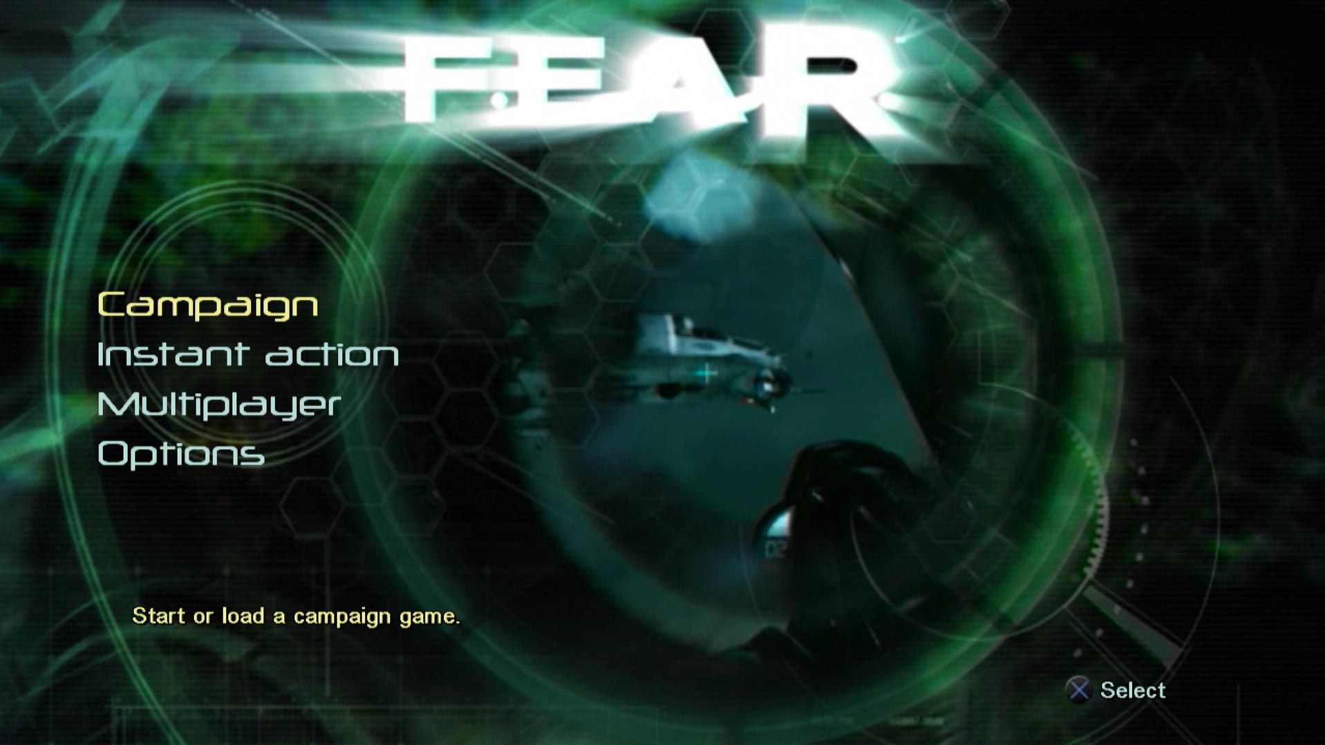 FEAR First Encounter Assault Recon PS3 game main menu screen