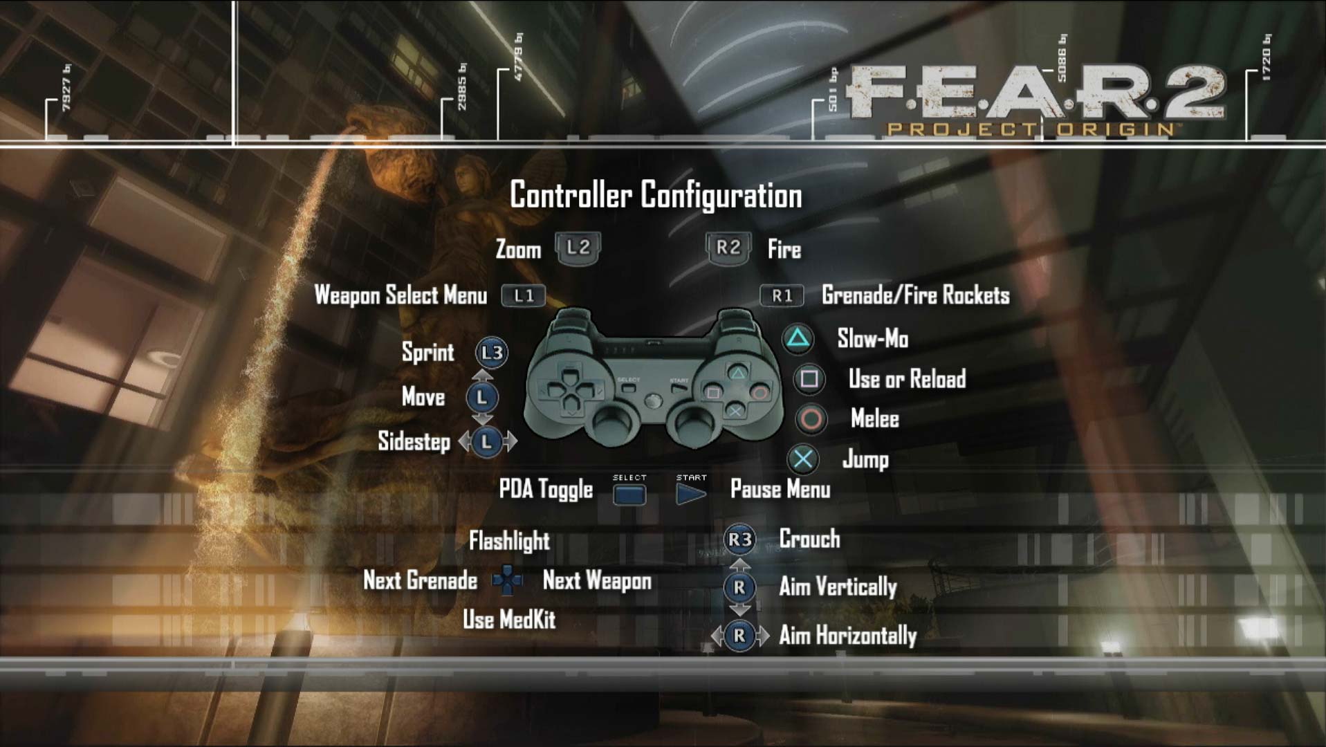 FEAR 2 Project Origin PS3 game controller button layout