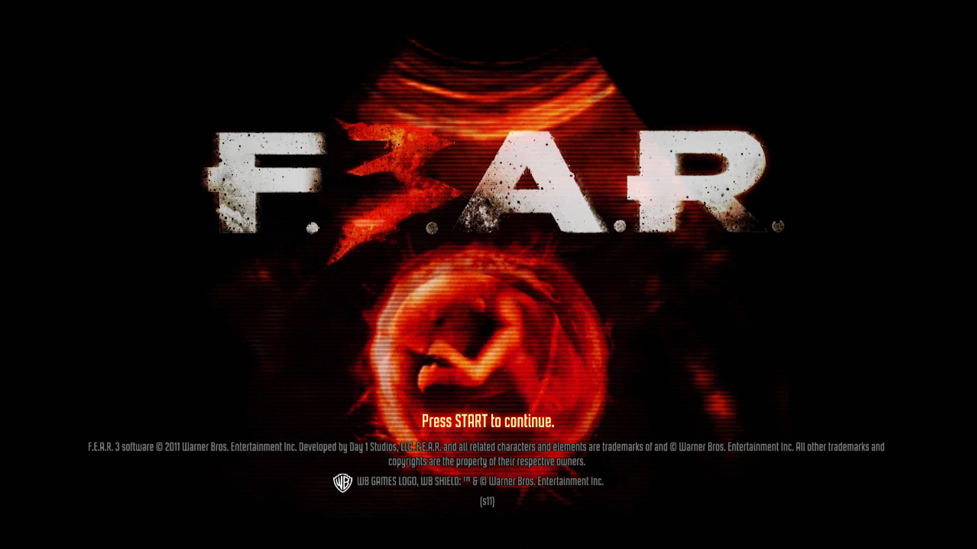 FEAR 3 PS3 game title press start screen