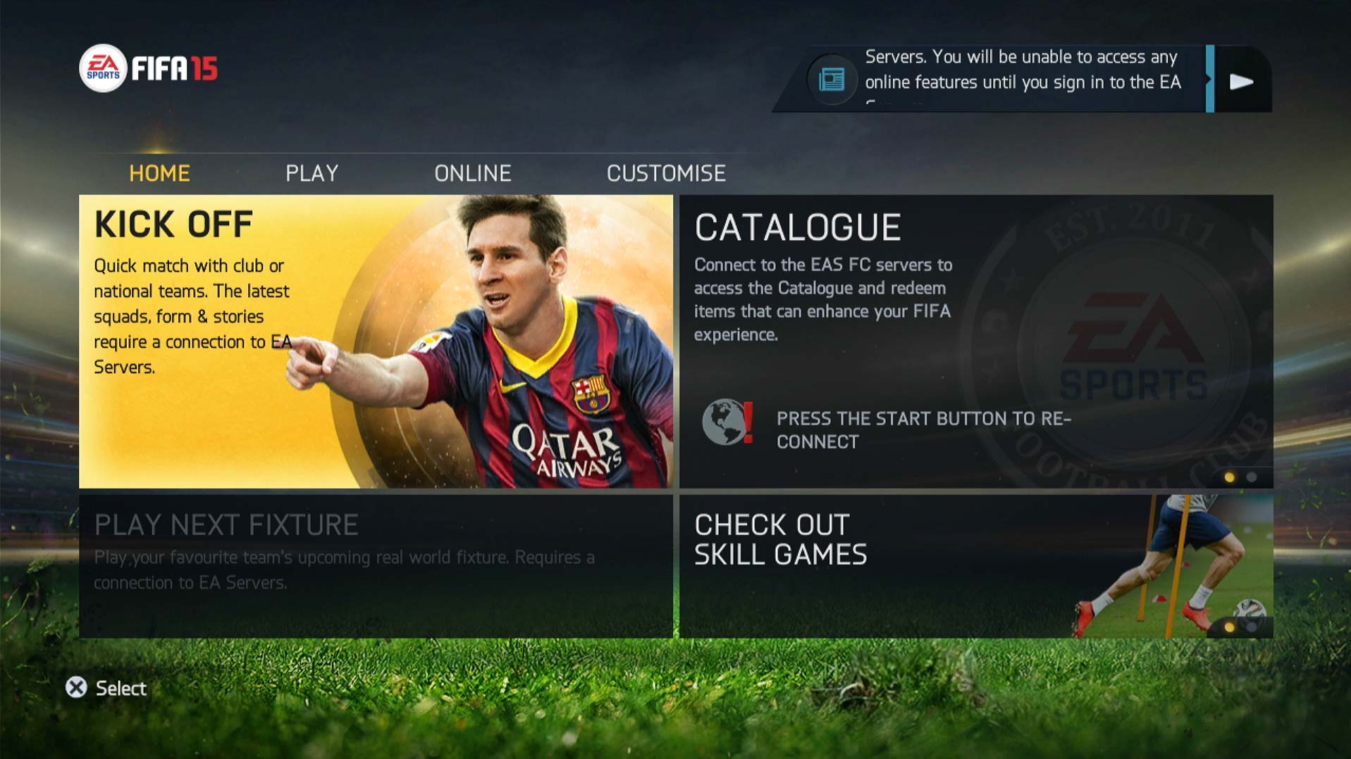 FIFA 15 PS3 video game main menu screen