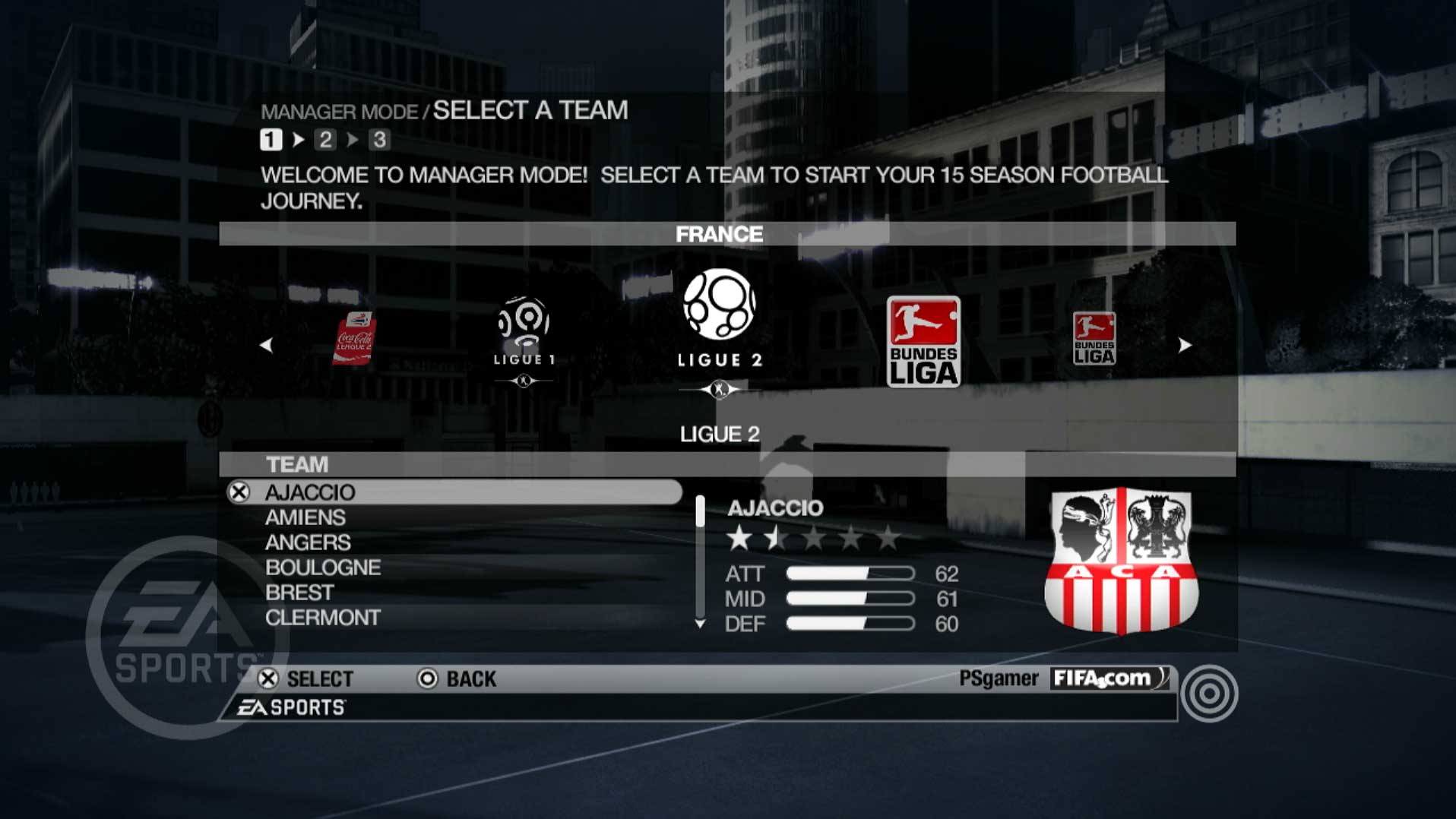 FIFA Soccer 09 PS3 select team game menu