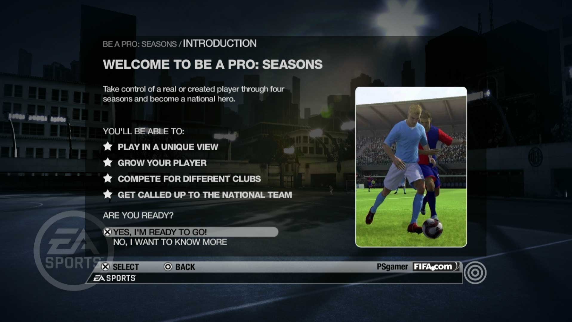 FIFA Soccer 09 PS3 pro season game menu