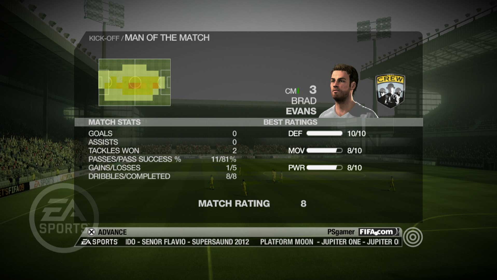 FIFA Soccer 09 PS3 game match statistics ratings