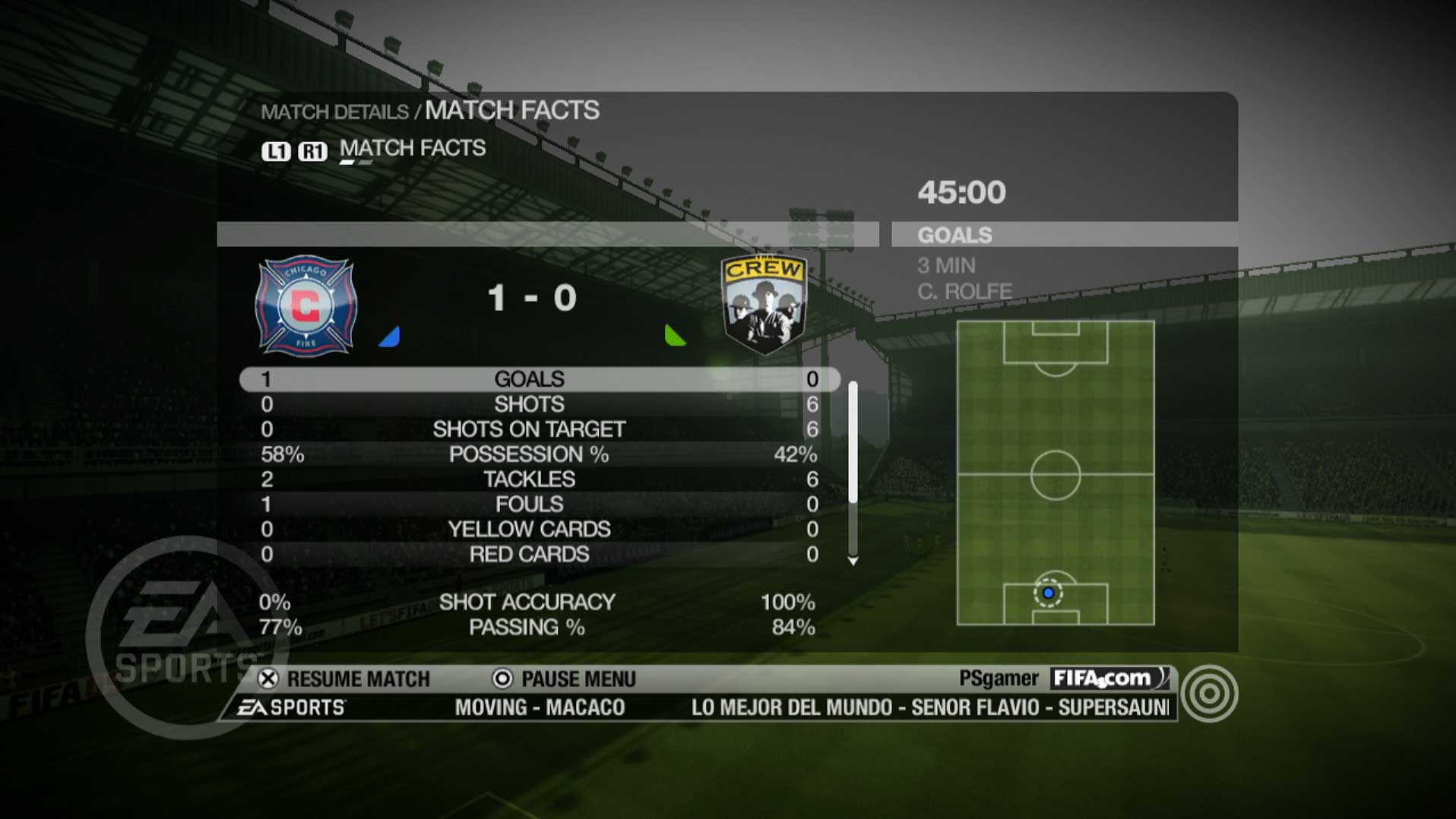 FIFA Soccer 09 PS3 game match facts stats