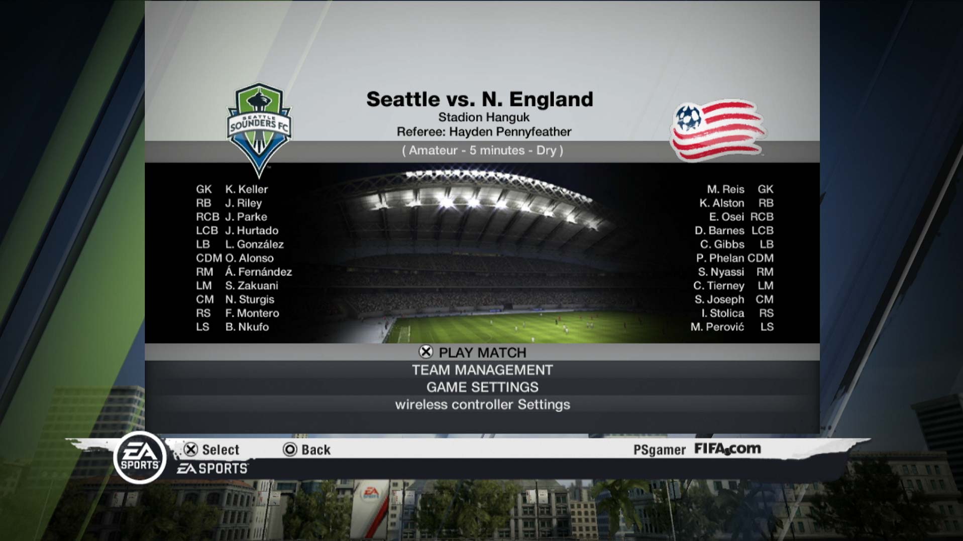 FIFA Soccer 11 PS3 match information seattle vs New England