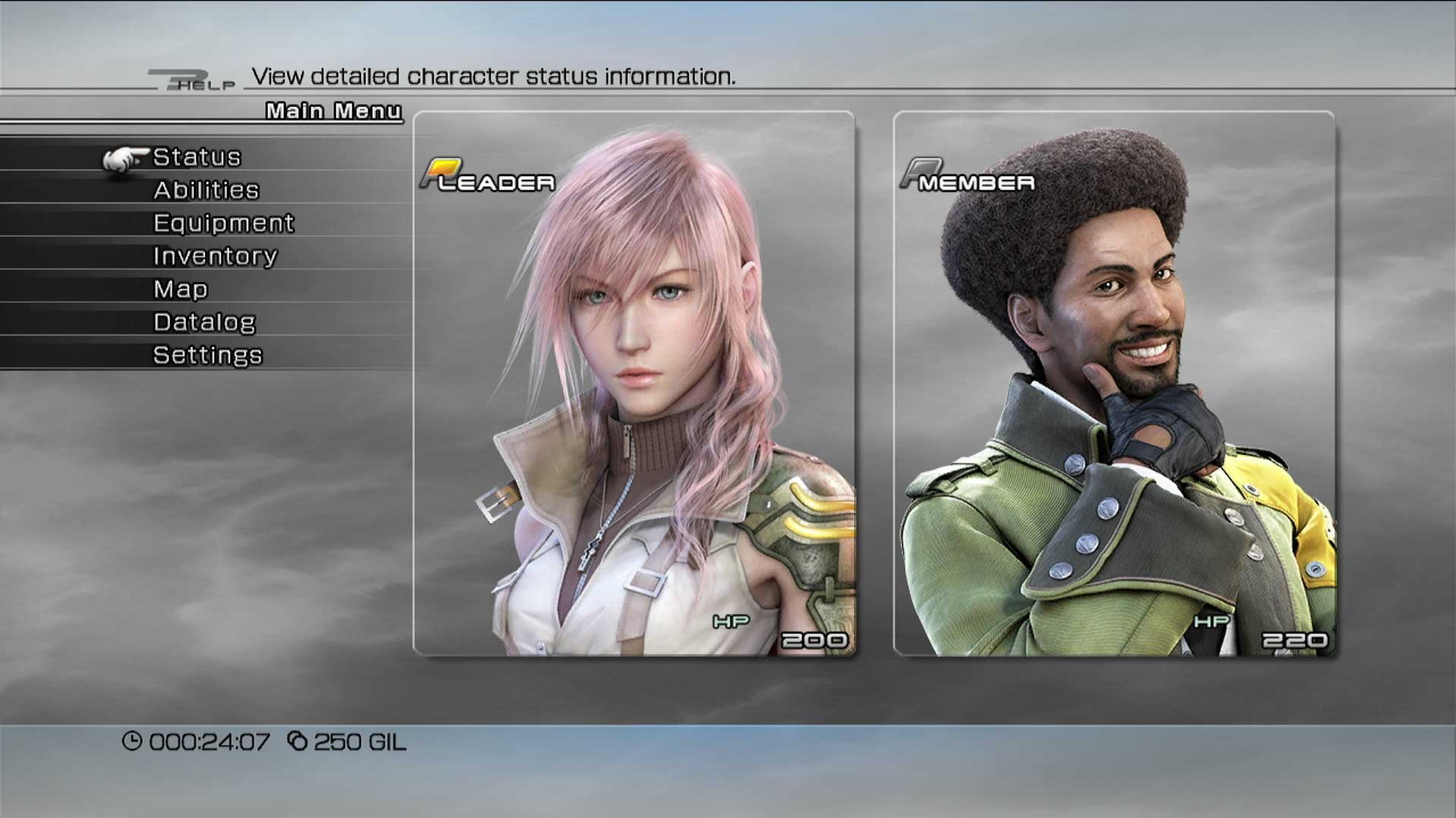 Final Fantasy XIII PS3 video game main menu screen 