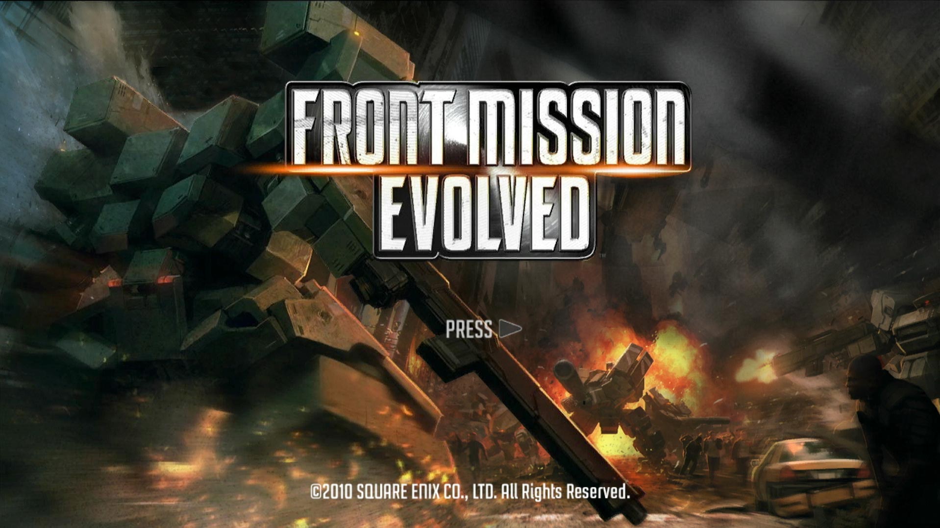 Front Mission Evolved PS3 game title press start screen