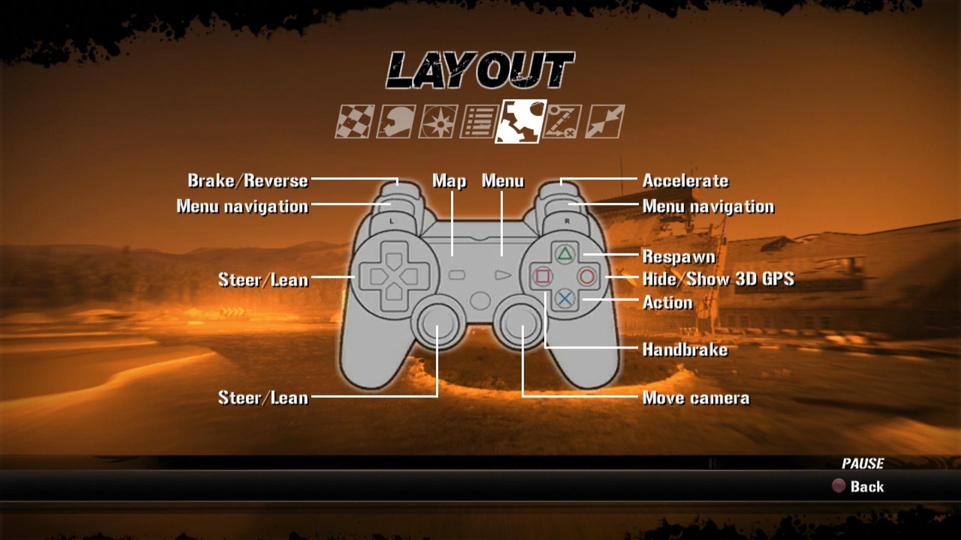 Fuel PS3 game controller button layout