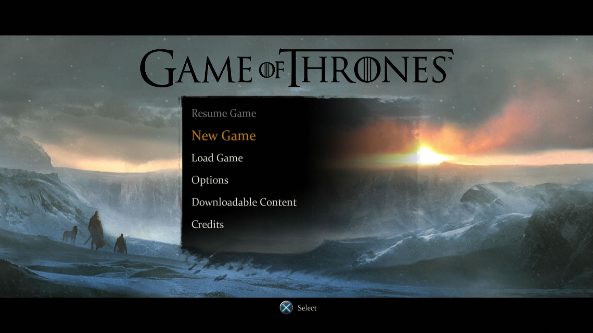 Game of Thrones PS3 video game main menu screen