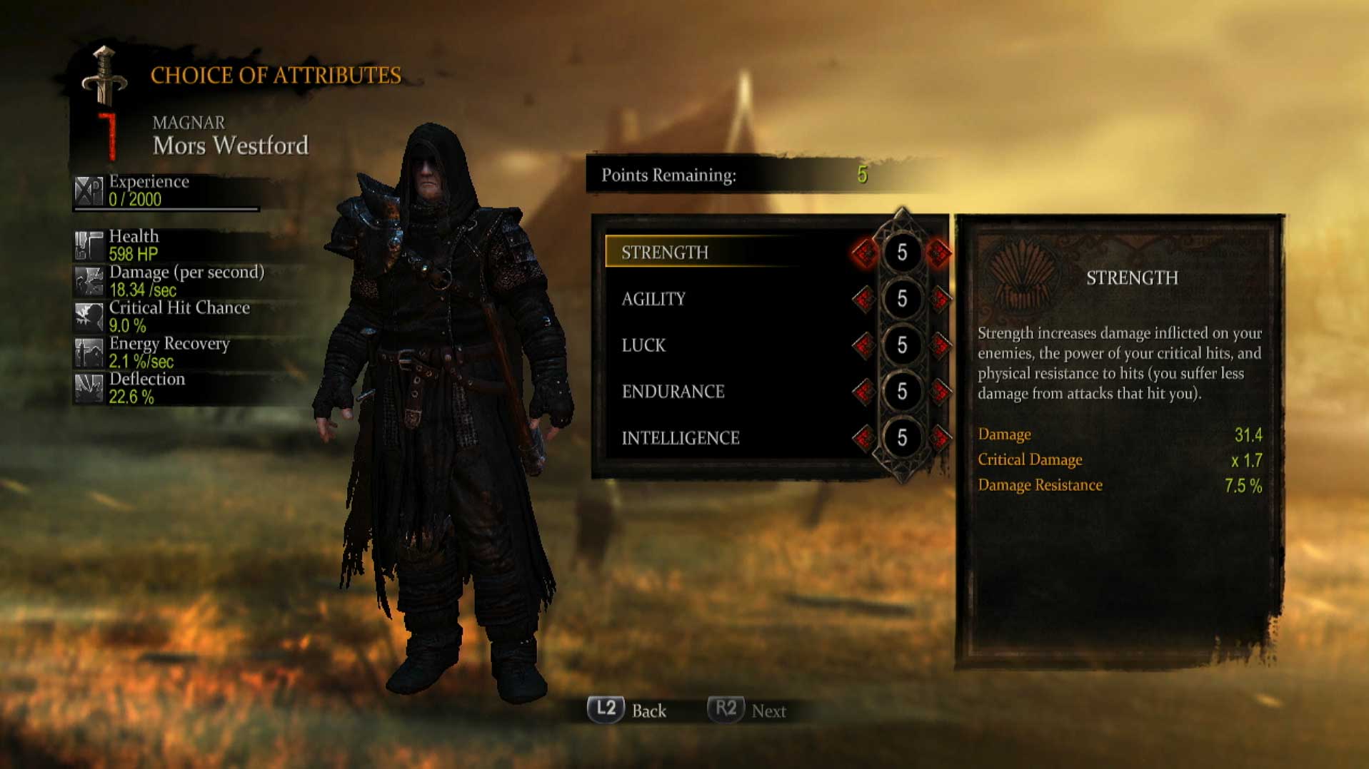 Game of Thrones PS3 character attributes game menu