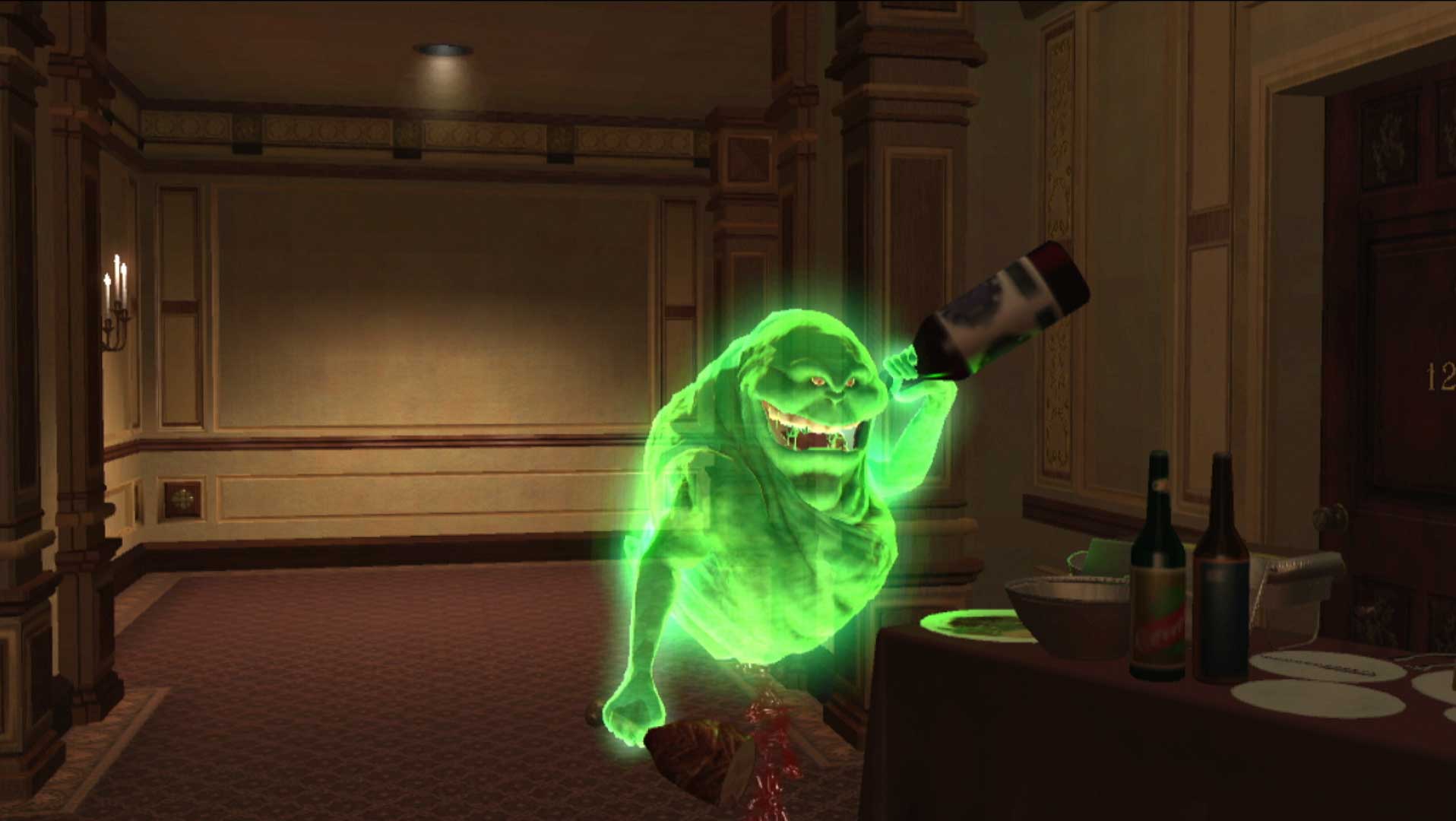 Ghostbusters The Video Game PS3 slimer drinking wine hotel hallway