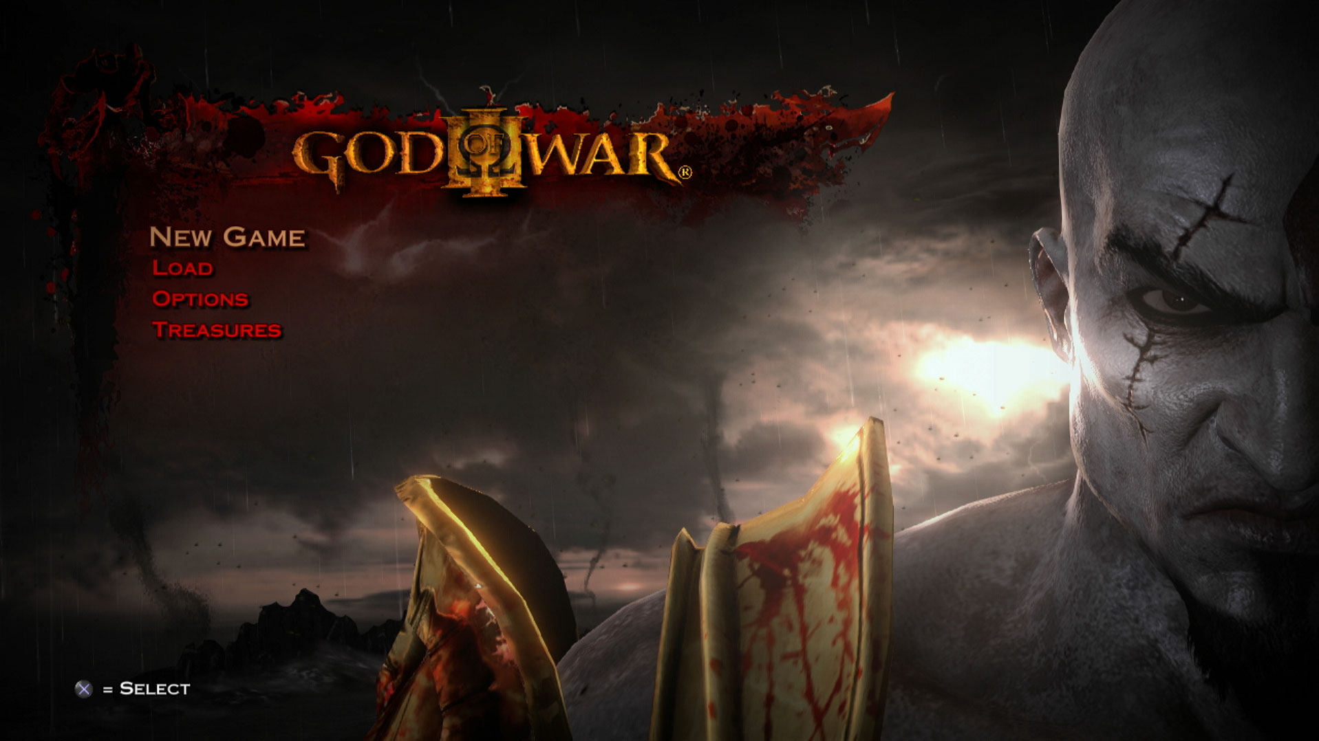 God of War III PS3 game title press start screen