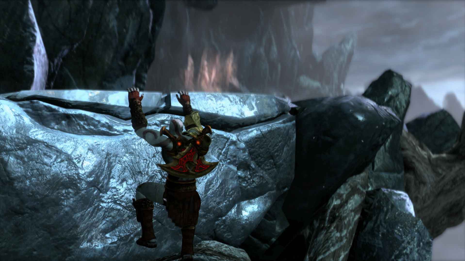 God of War III PS3 climbing mountain cliff